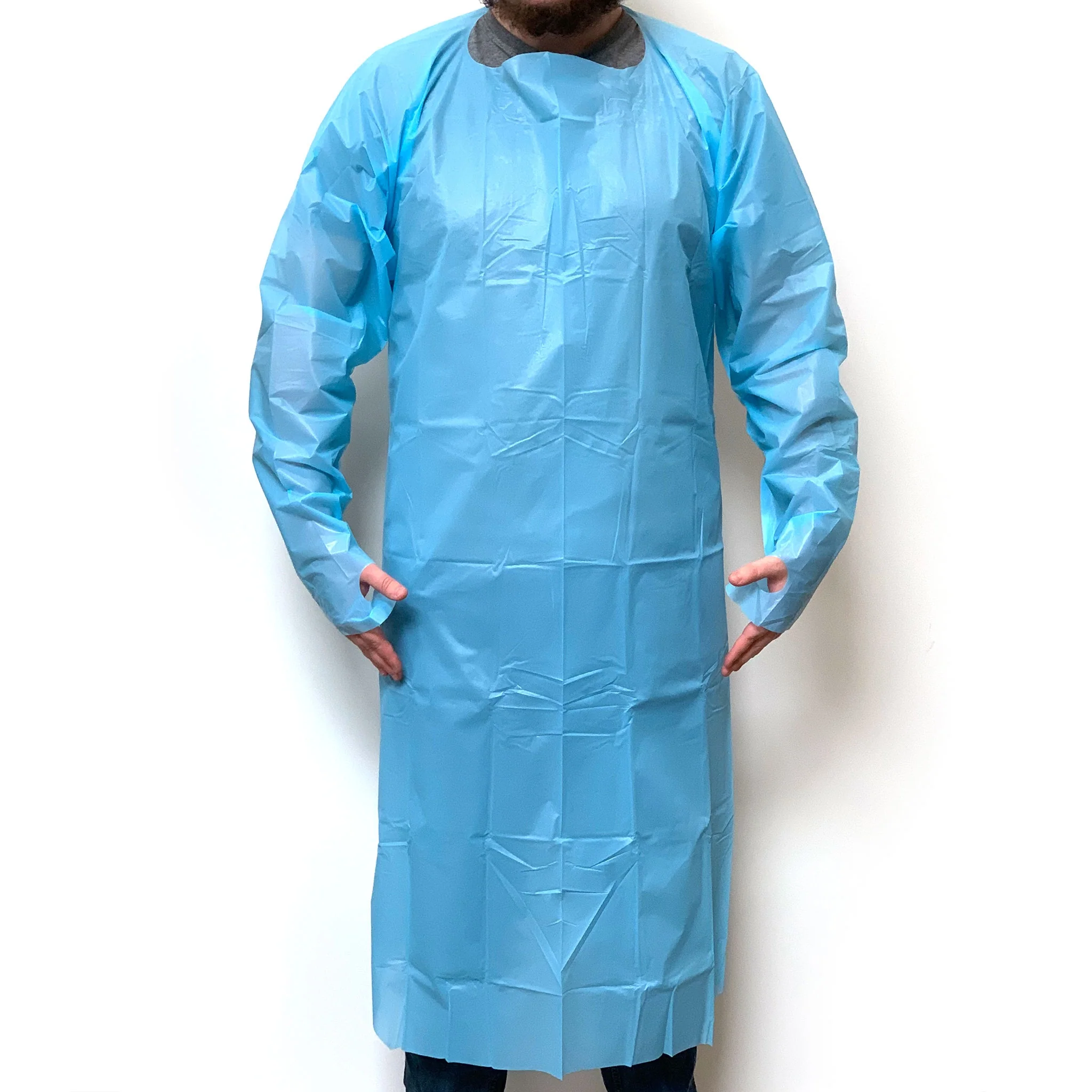 Protective Thumb Loop Gown – PPE Cat I Certified - Fluid Resistant - Box of 15