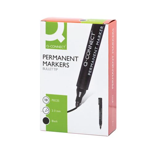 Q-Connect Permanent Marker Pen Bullet Tip Black - Pack of  10