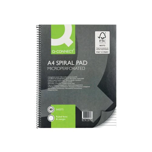 Q-Connect Ruled Margin Spiral Soft Cover Notebook 160 Pages A4 - Pack of 5