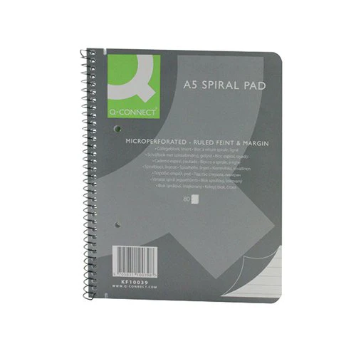 Q-Connect Ruled Margin Spiral Soft Cover Notebook 160 Pages A5 - Pack of 5