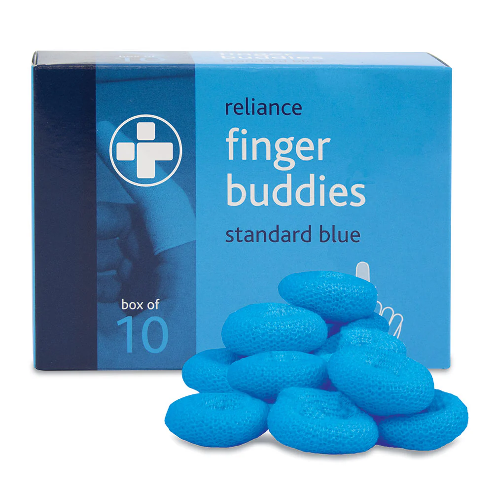 Reliance Finger Buddies Blue - Standard. Box of 10