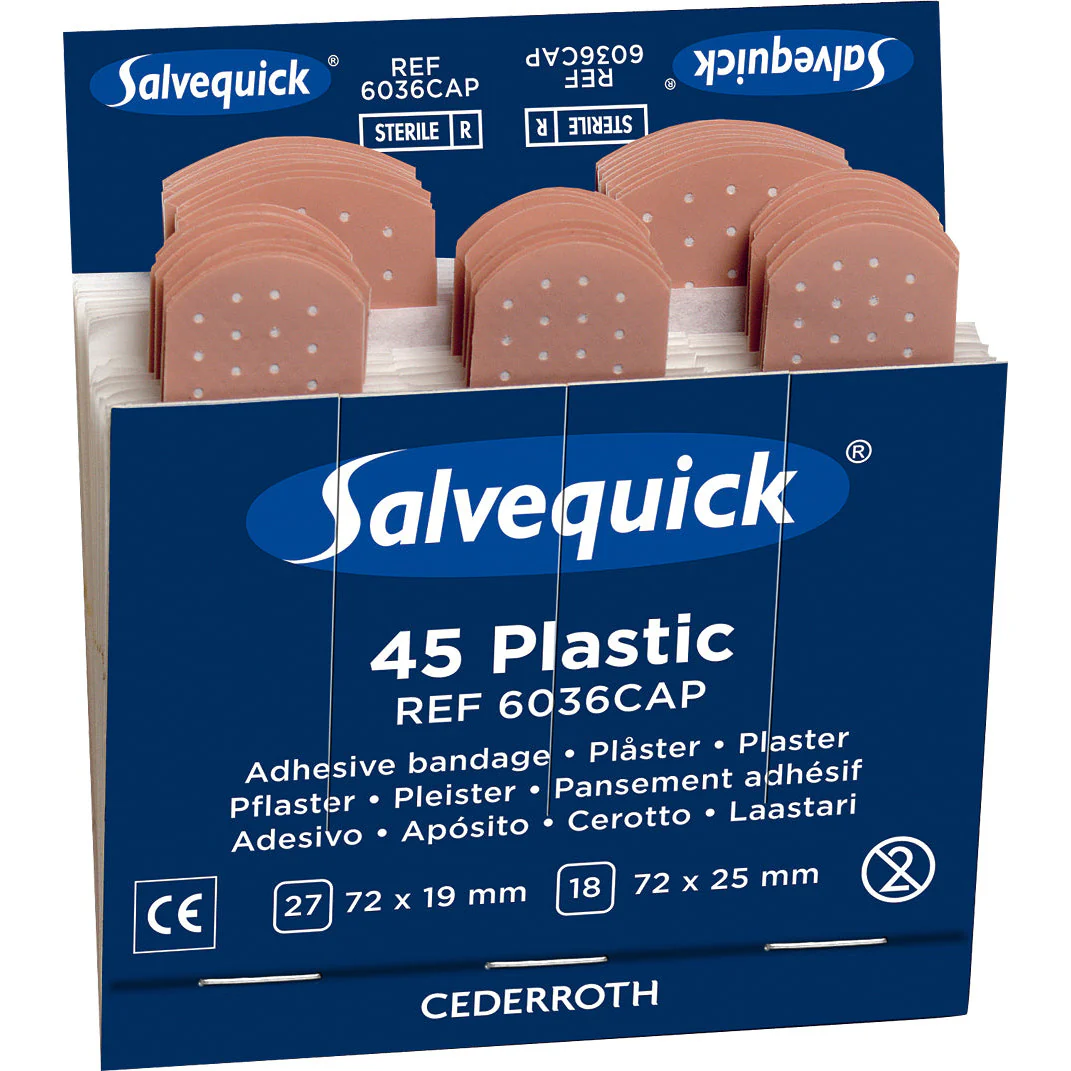 Salvequick Sterile Plastic Plaster, Single Refill (45 Plasters)