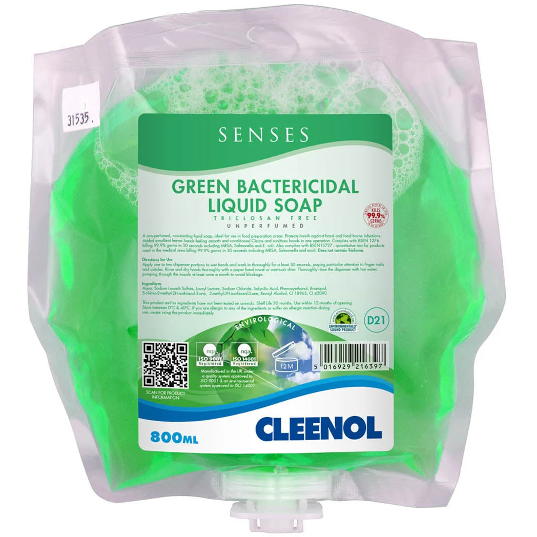 Senses Green Bactericidal Liquid Soap - Triclosan Free - 800ml