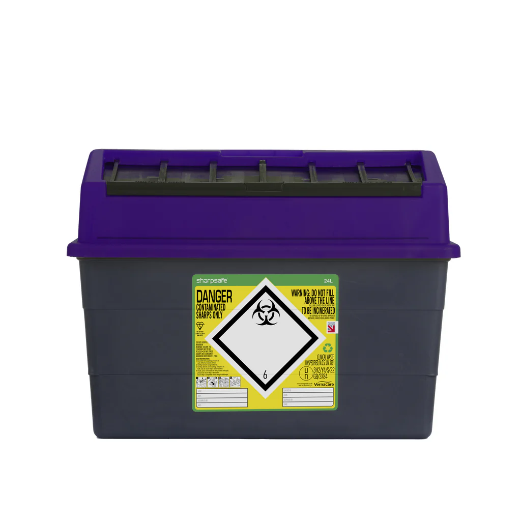 Sharpsafe® Grey Sharps Bin - Purple Lid - Image 4