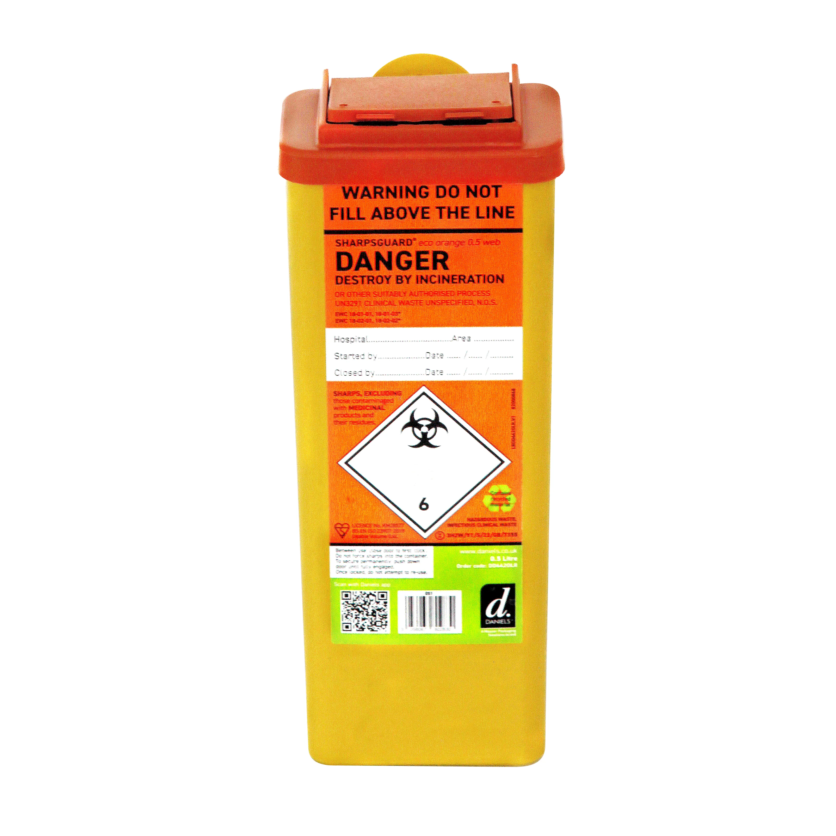 Sharpsguard Orange 0.5 Ltr Sharps Bin