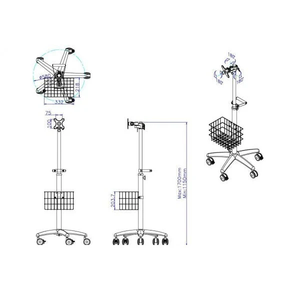 Signal Medical Rolling Cart - VESA - With Handle And Basket - Image 2