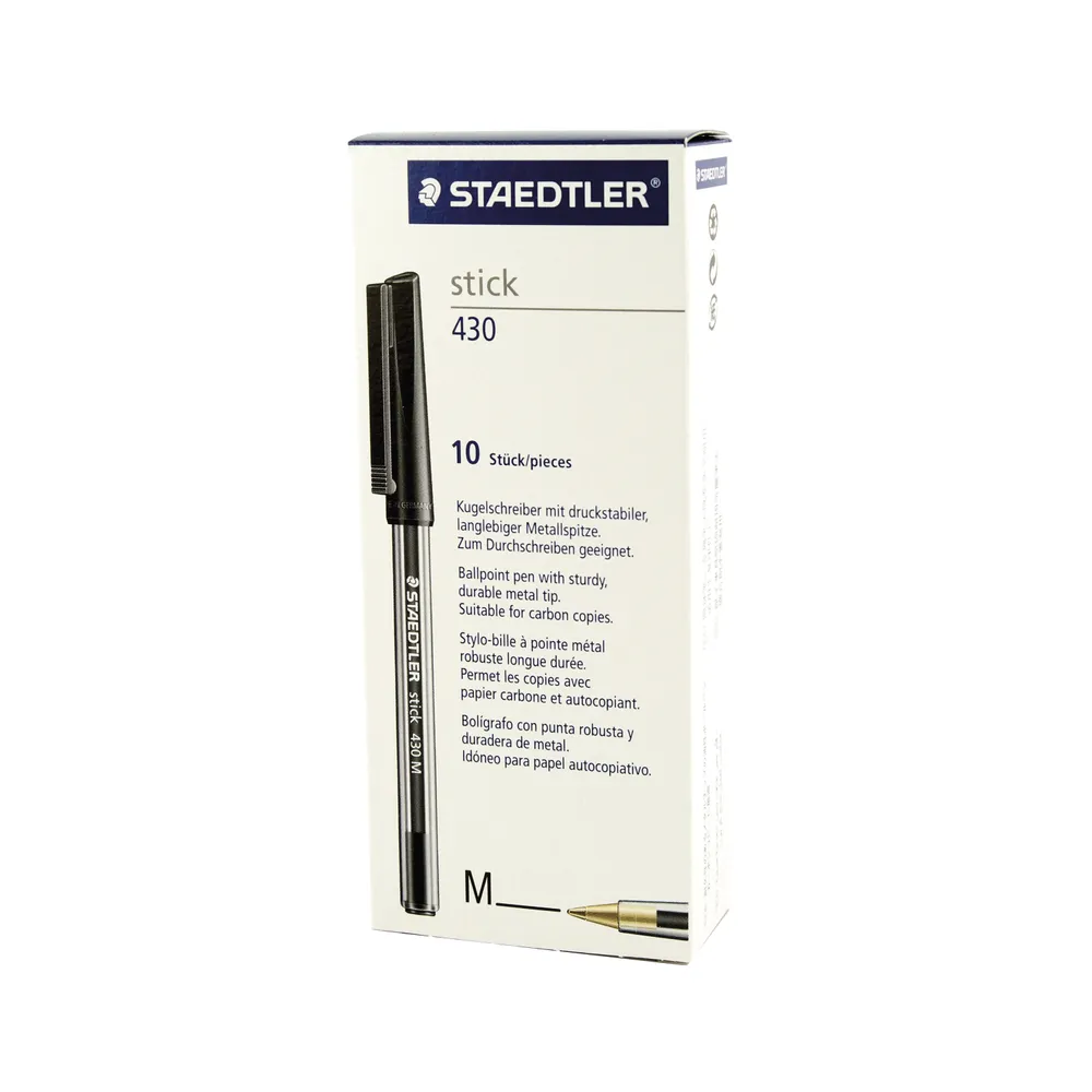 Staedtler Stick 430 Ballpoint Pen - Black - Pack of 10