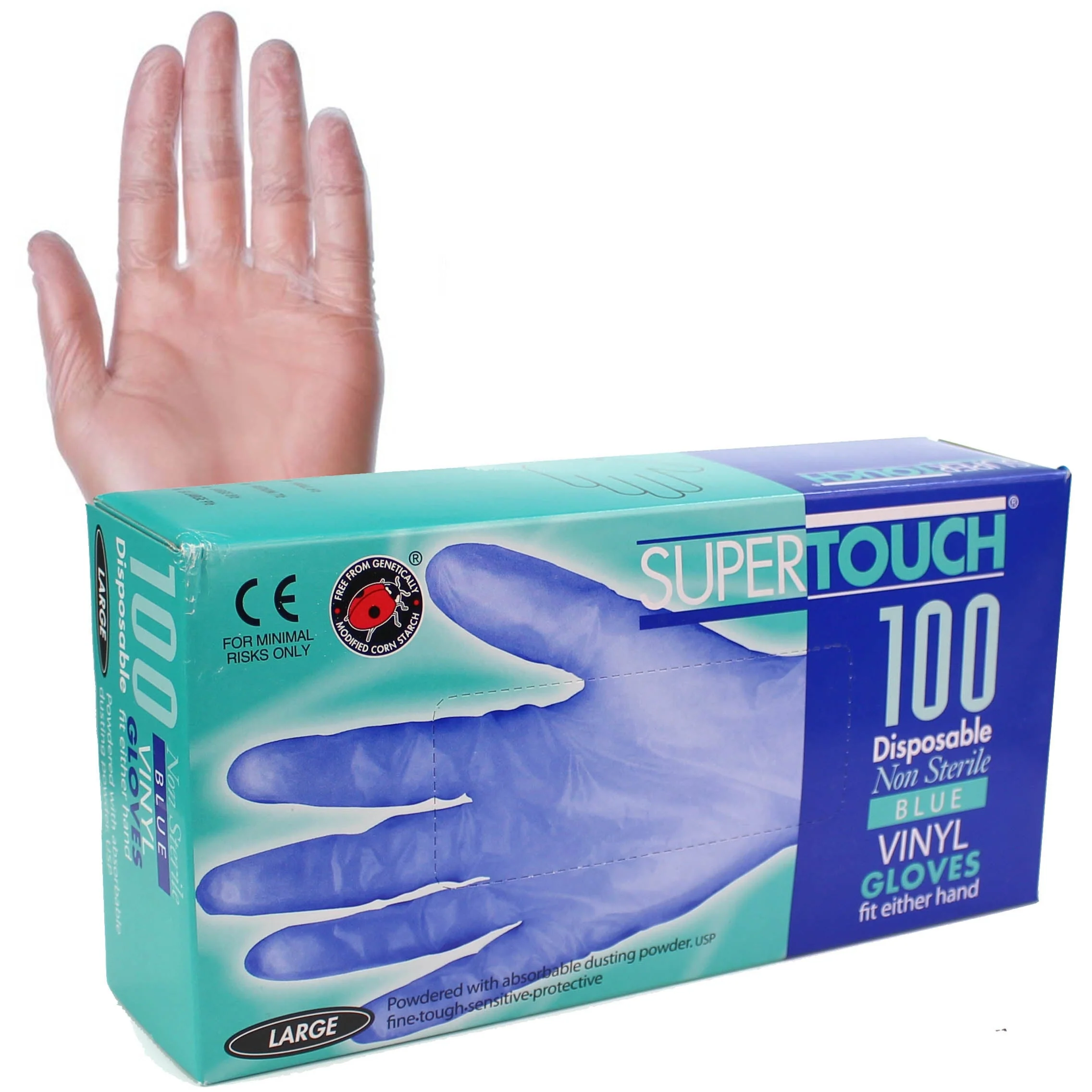 Supertouch Blue Vinyl Powdered Gloves - Large - Pack of 100