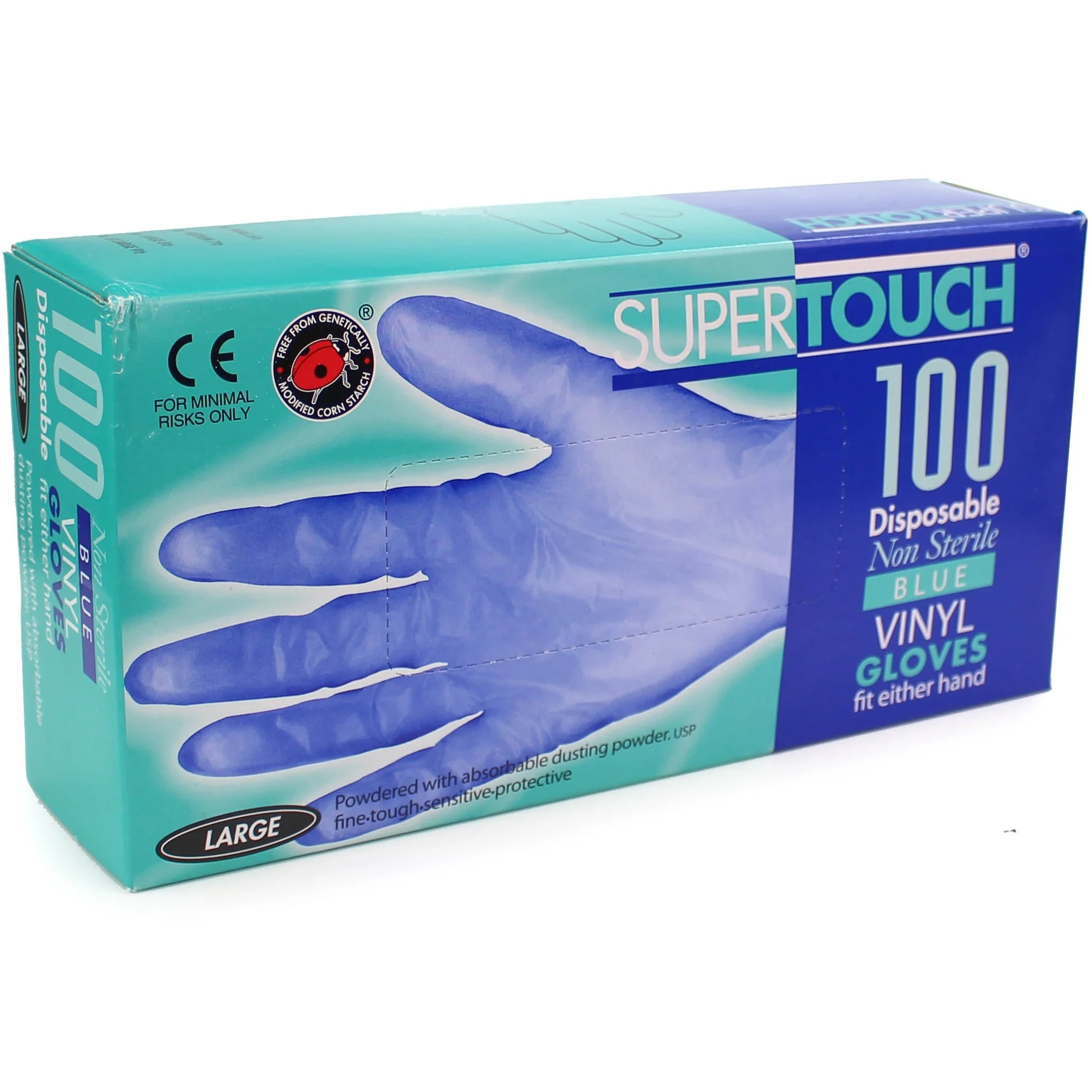 Supertouch Blue Vinyl Powdered Gloves - Large - Pack of 100 - Image 2