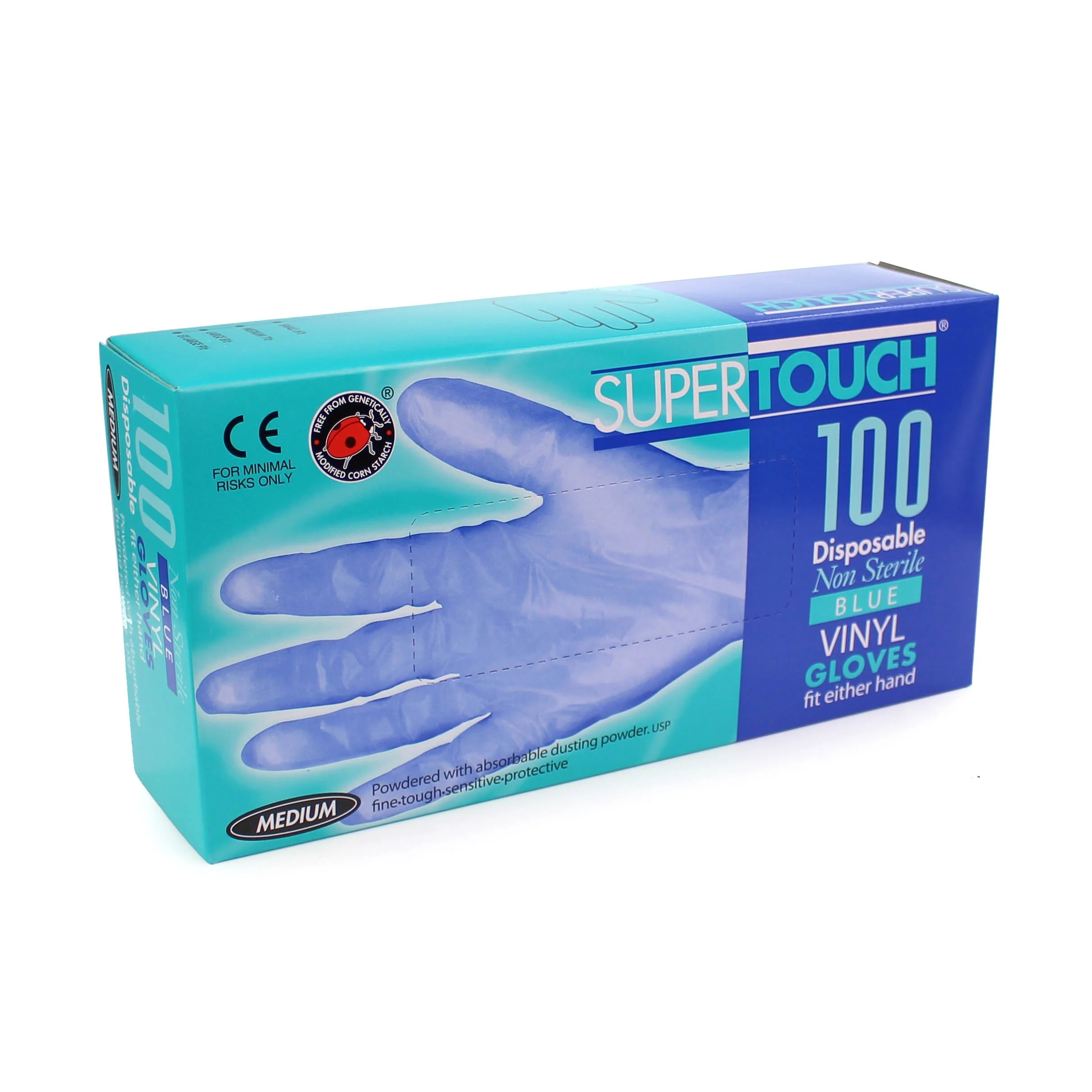 Supertouch Blue Vinyl Powdered Gloves - Medium - Pack of 100 - Image 2