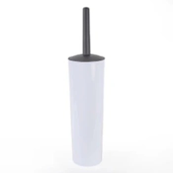Toilet Brush Set (Closed) - White Cylinder - Grey Brush - Image 2
