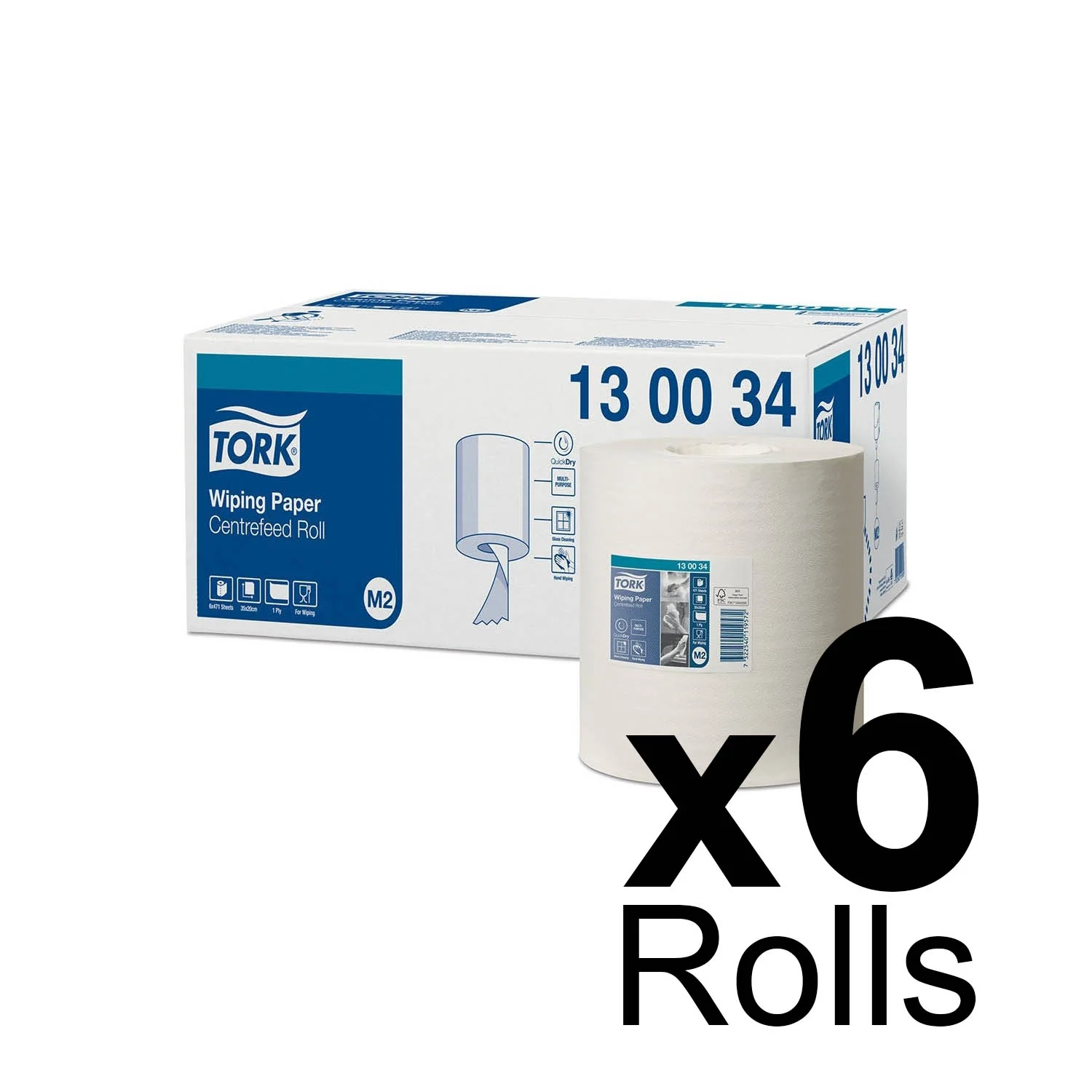 Tork Centrefeed Wiping Paper White M2, Absorbent, 6 x 471 Sheets, 130034 - Image 4