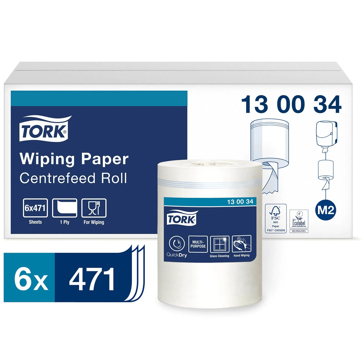 Tork Centrefeed Wiping Paper White M2, Absorbent, 6 x 471 Sheets, 130034 - Image 6