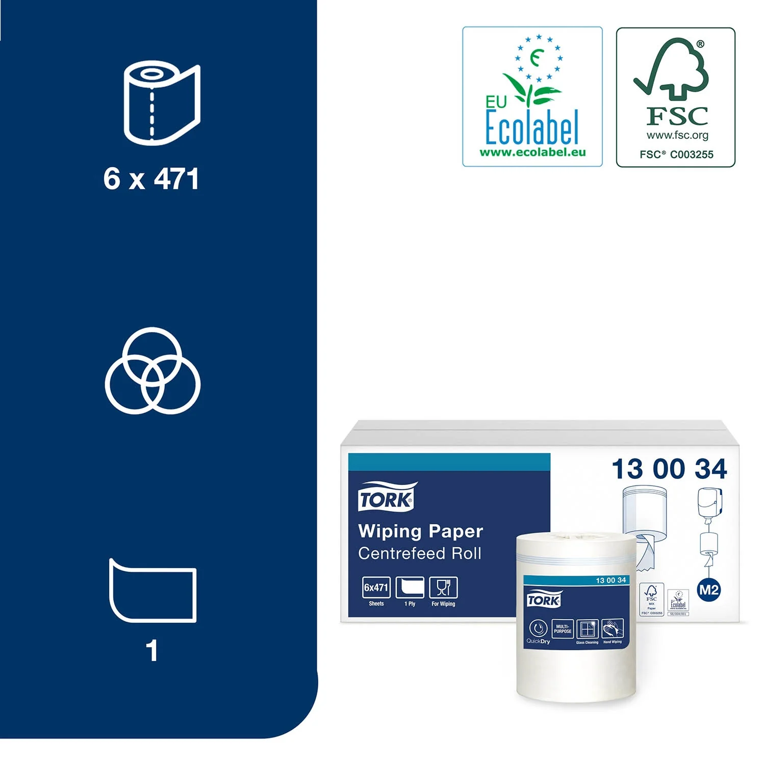Tork Centrefeed Wiping Paper White M2, Absorbent, 6 x 471 Sheets, 130034 - Image 7