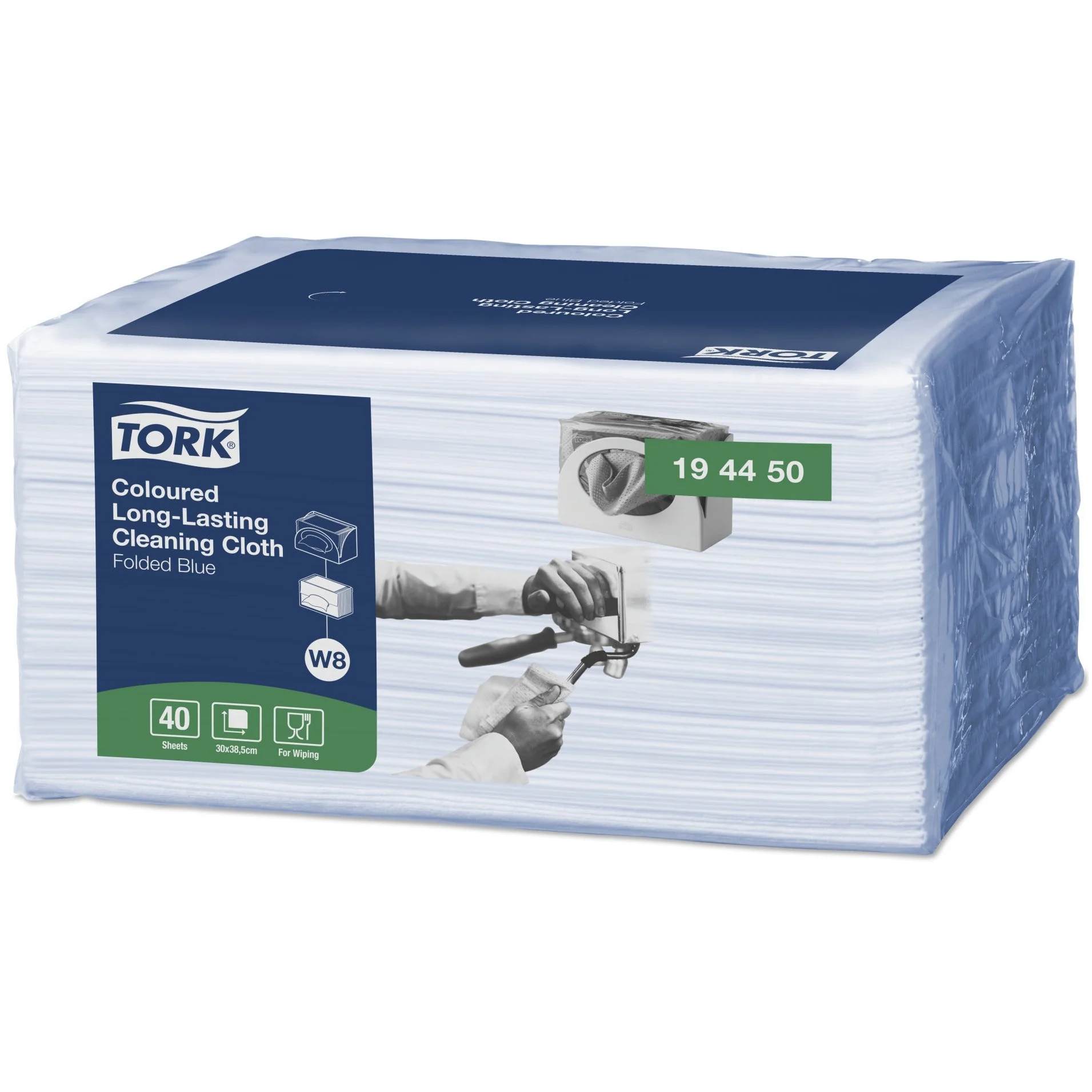 Tork Long-Lasting Cleaning Cloth Blue W8, Multipurpose, Pack of 40 Cloths, 194450