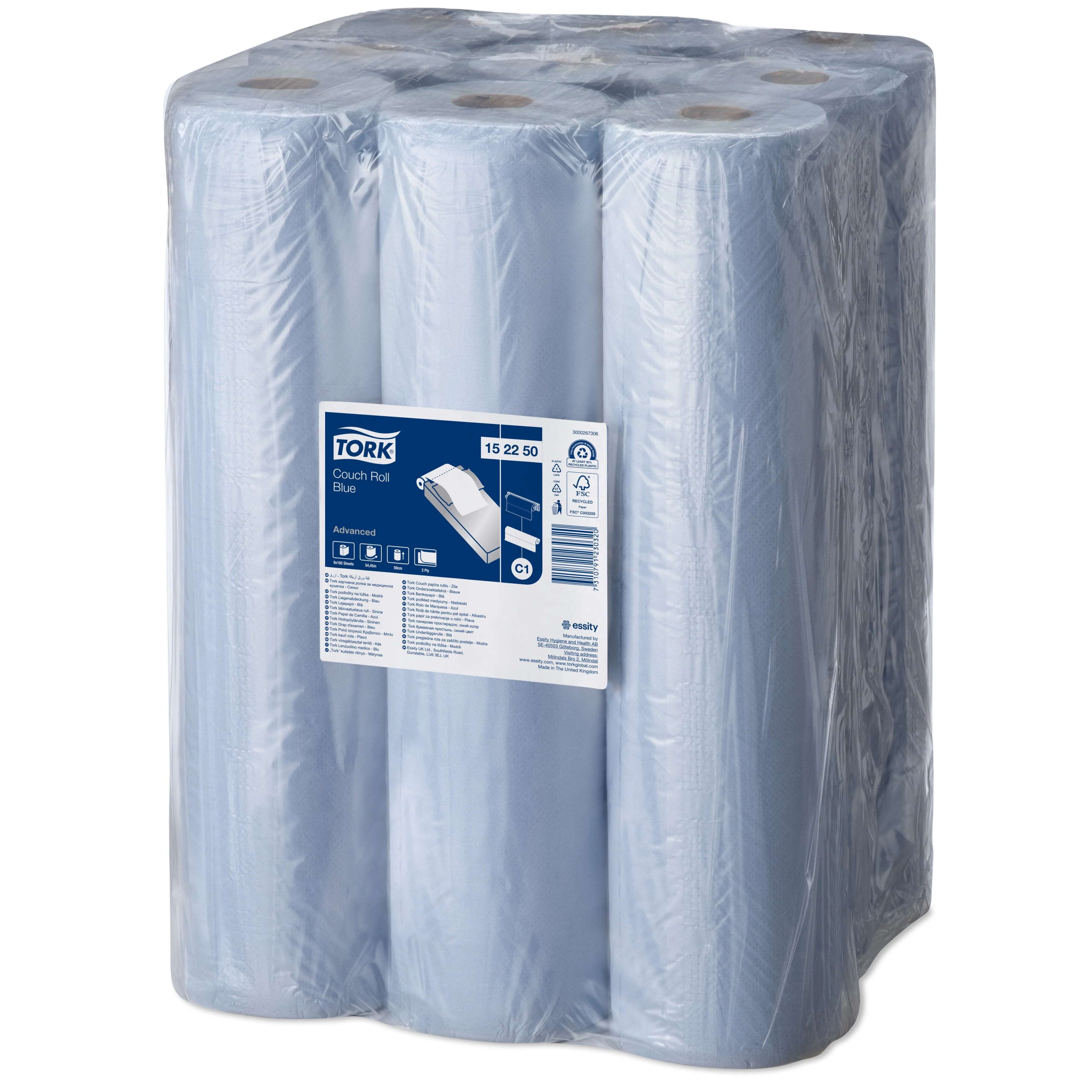 Tork Perforated Couch Roll Blue C1, Advanced, 2-ply, 9 x 54.5m, 152250 - Image 3