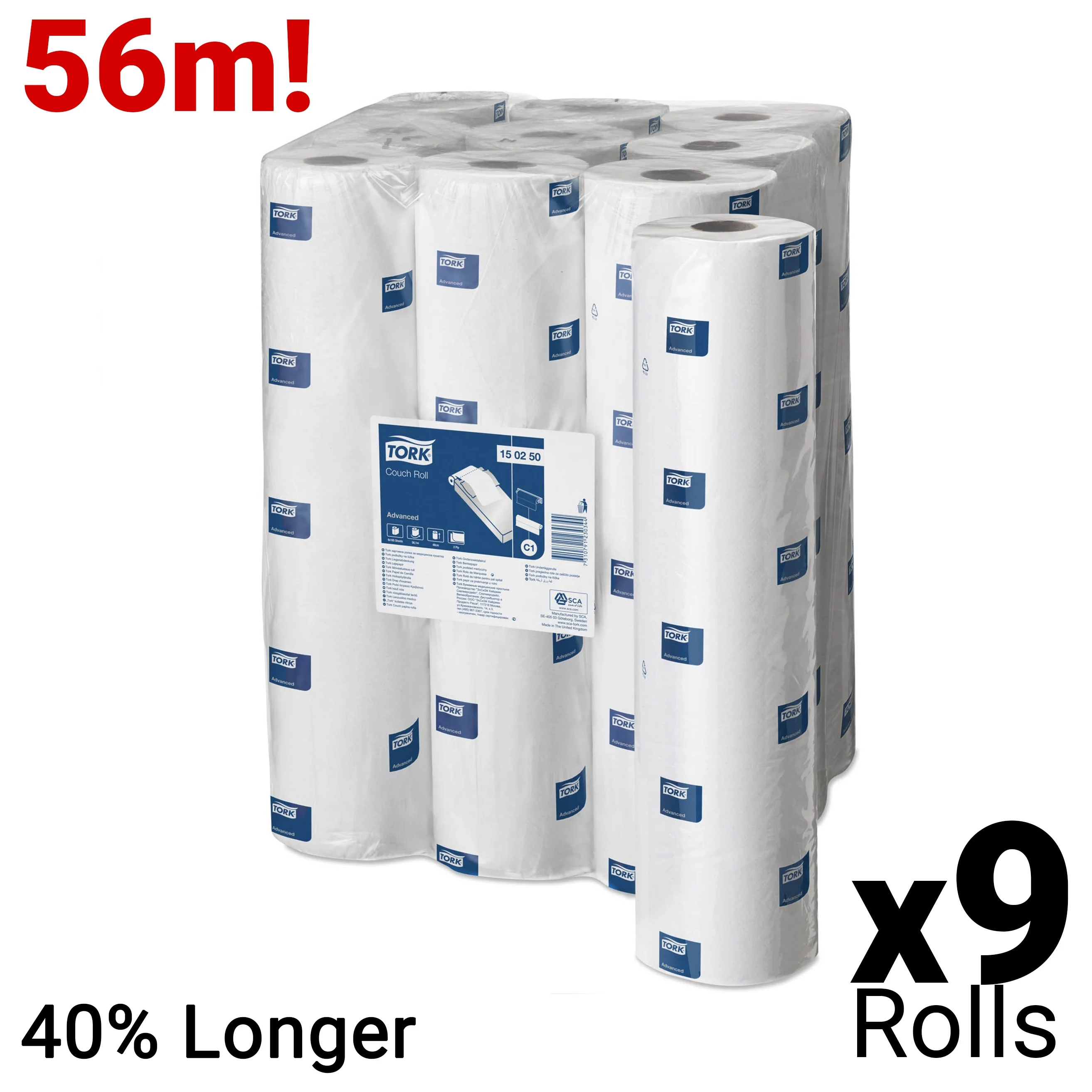 Tork Perforated Couch Roll White C1, Advanced, 2-ply, 9 x 54.5m, 150250 - Image 3