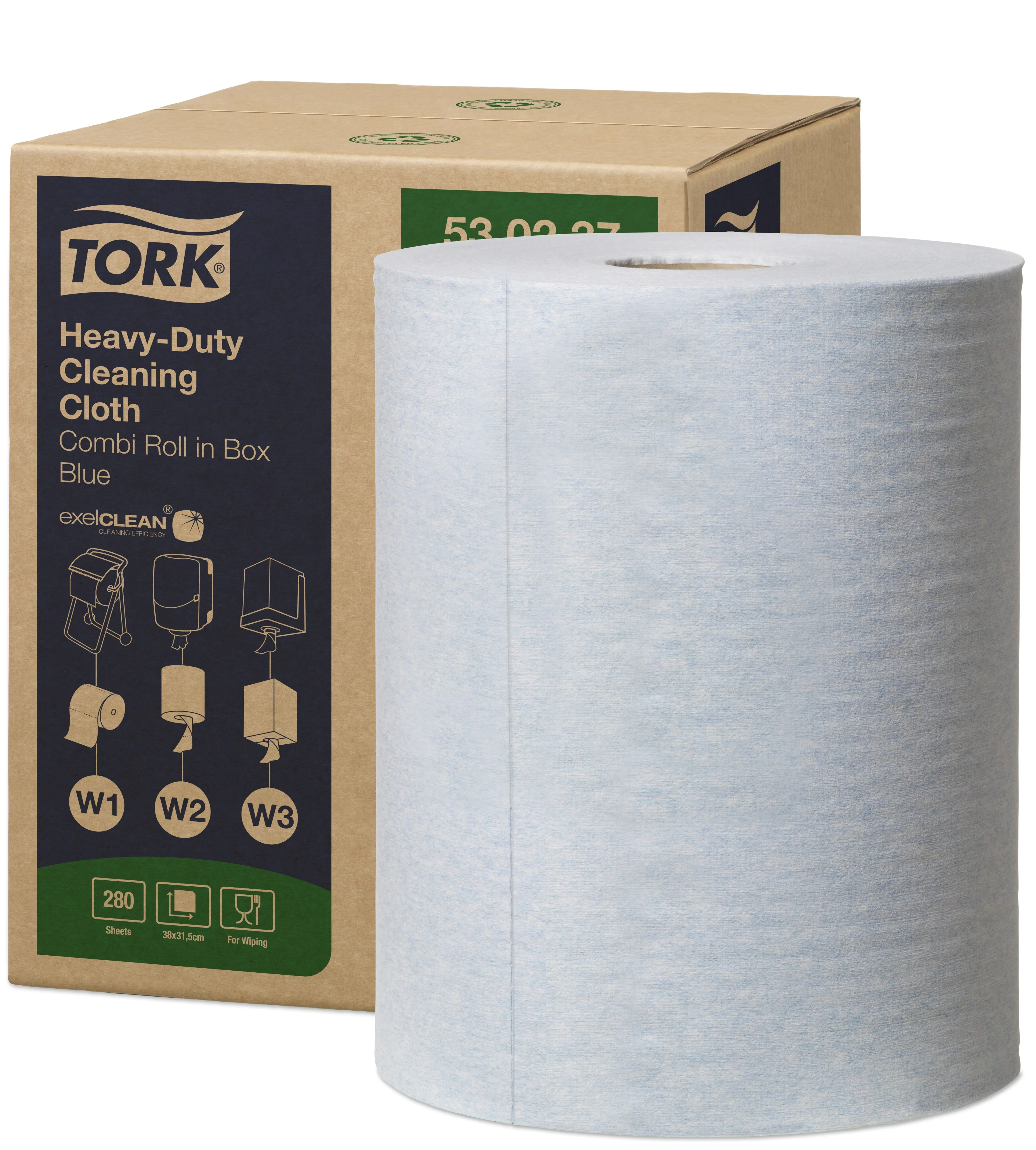 Tork Heavy-Duty Cleaning Cloth Blue W1/2/3, Multipurpose, 1 x 280 cloths, 530237 - Image 2