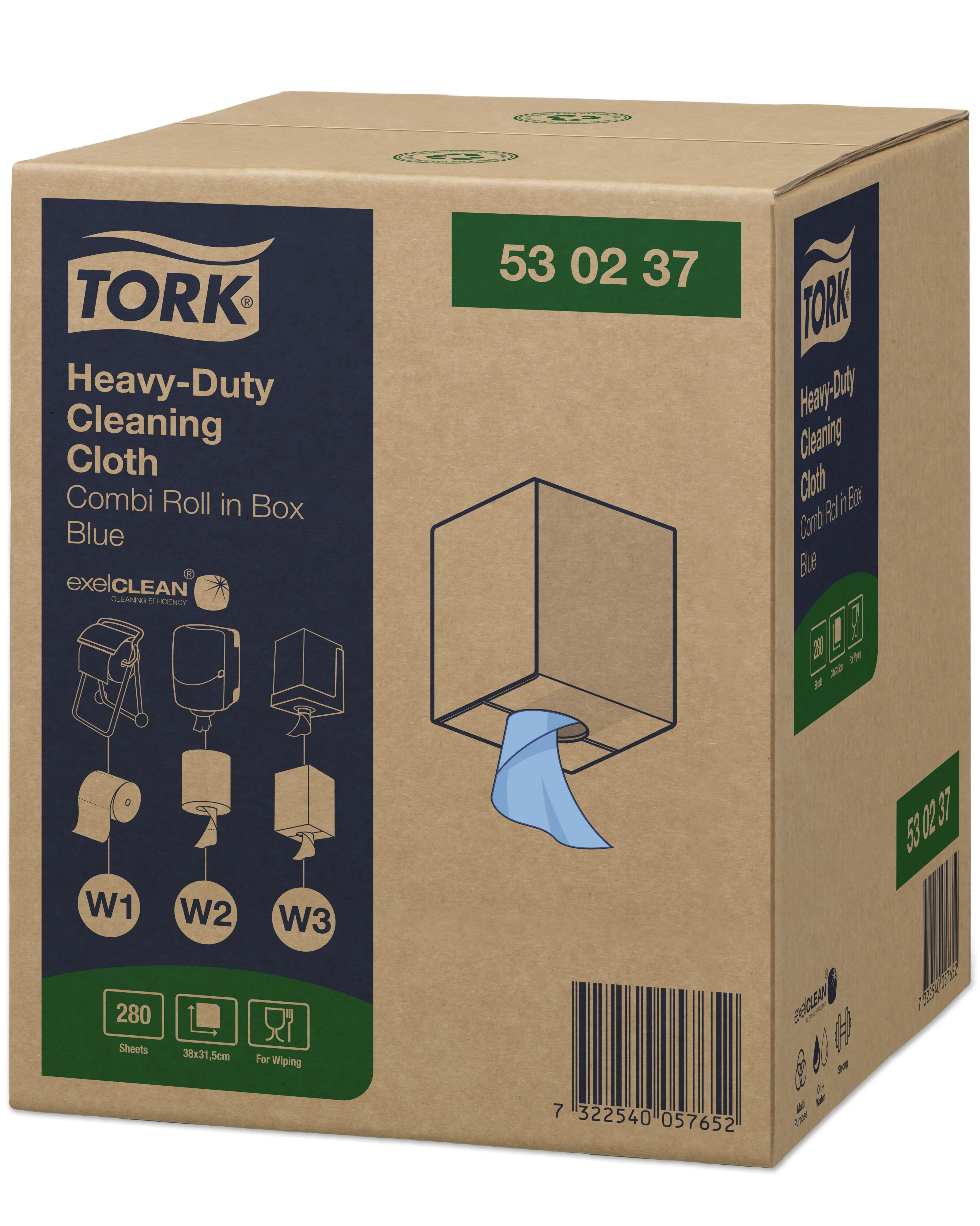 Tork Heavy-Duty Cleaning Cloth Blue W1/2/3, Multipurpose, 1 x 280 cloths, 530237 - Image 3