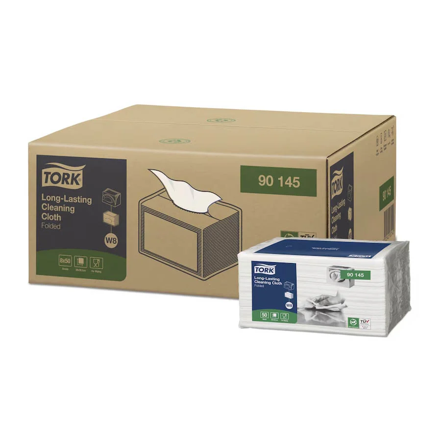Tork Long Lasting Cleaning Cloths White W8, Folded, Solvent-Suitable, 8 x 50 cloths, 90145