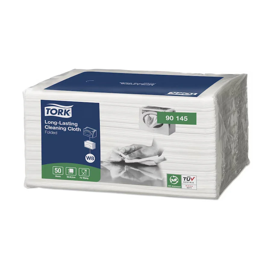 Tork Long Lasting Cleaning Cloths White W8, Folded, Solvent-Suitable, 8 x 50 cloths, 90145 - Image 2