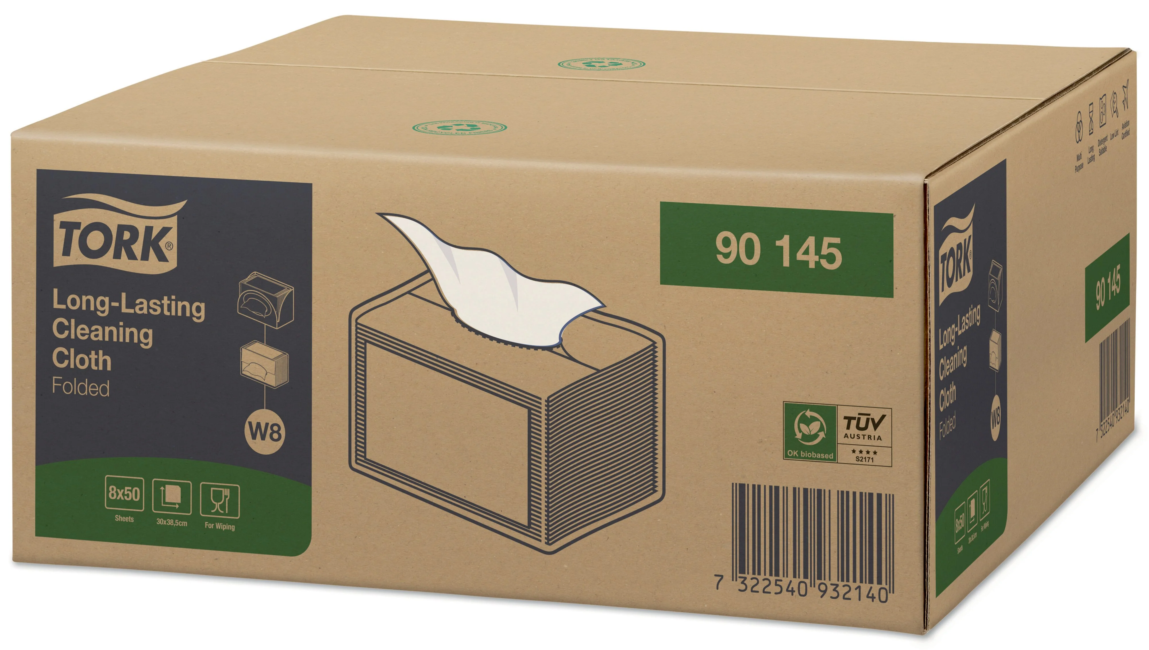 Tork Long Lasting Cleaning Cloths White W8, Folded, Solvent-Suitable, 8 x 50 cloths, 90145 - Image 3