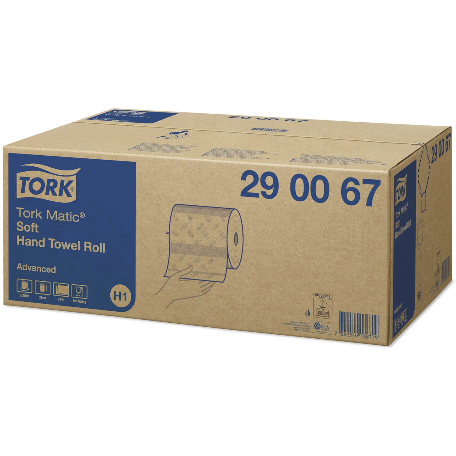 Tork Matic® Soft Paper Hand Towels White with Grey Leaf H1, Advanced, Absorbent, 6 Rolls x 150 m, 290067 - Image 2