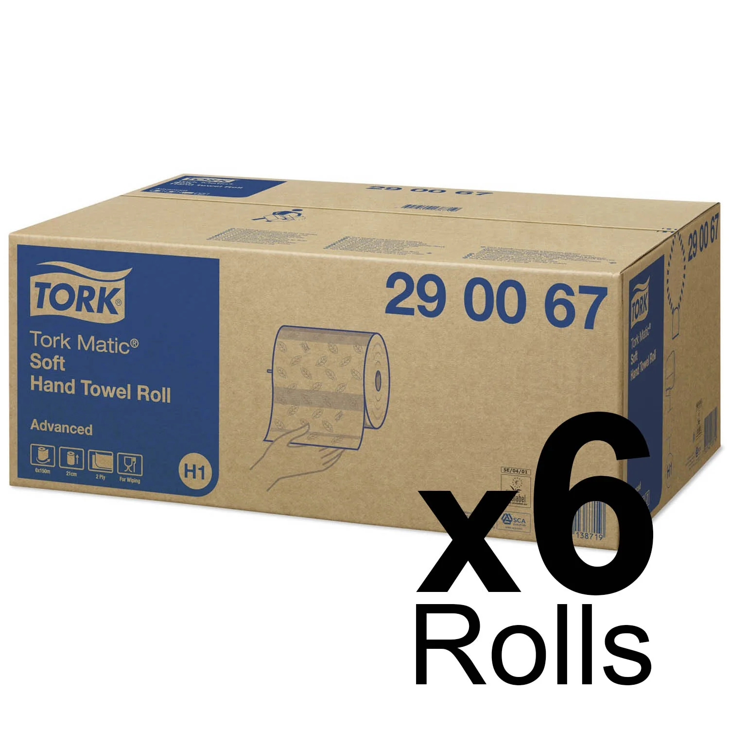 Tork Matic® Soft Paper Hand Towels White with Grey Leaf H1, Advanced, Absorbent, 6 Rolls x 150 m, 290067 - Image 3