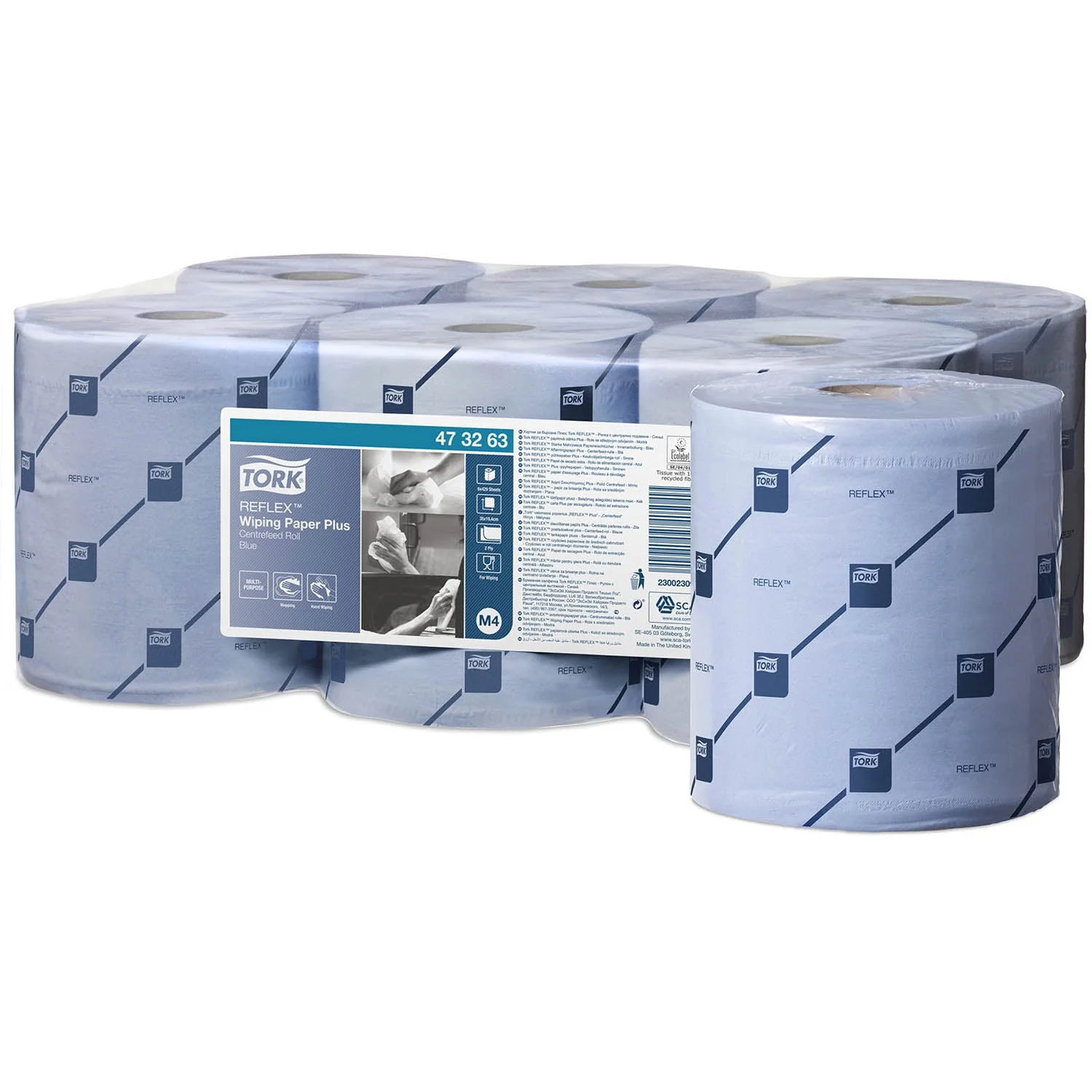 Tork Reflex Centrefeed Roll Blue 2Ply - 473263 - Case of 6 Rolls - 19.4cm x 150m
