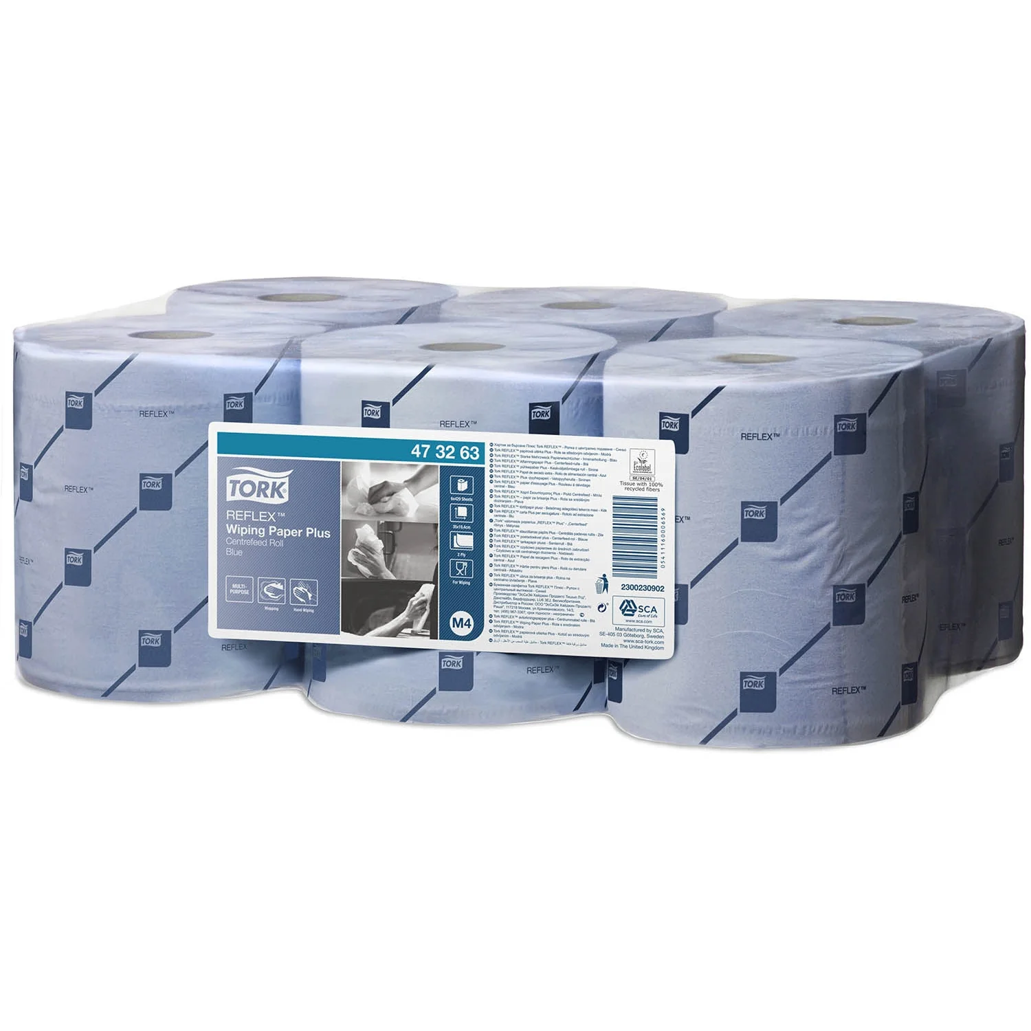 Tork Reflex Centrefeed Roll Blue 2Ply - 473263 - Case of 6 Rolls - 19.4cm x 150m - Image 4