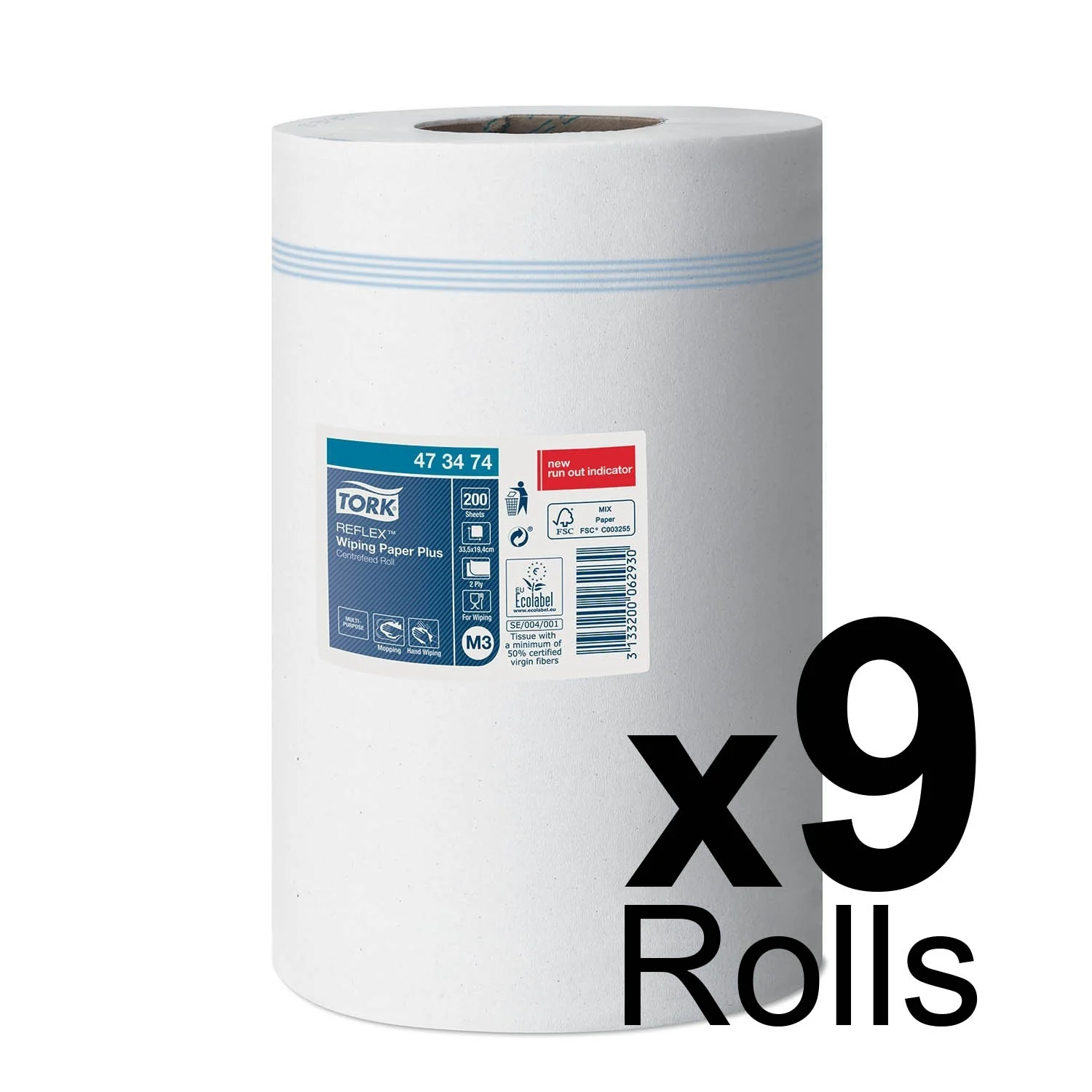Tork Reflex Centrefeed Roll White 2ply - Case of 9 Rolls - 19.4cm x 67m - Image 6