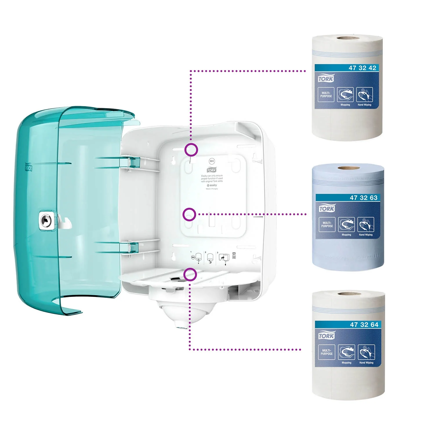 Tork Reflex™ Centrefeed Dispenser White and Turquoise M4, Single-sheet Dispensing, Performance Range, 473180 - Image 6