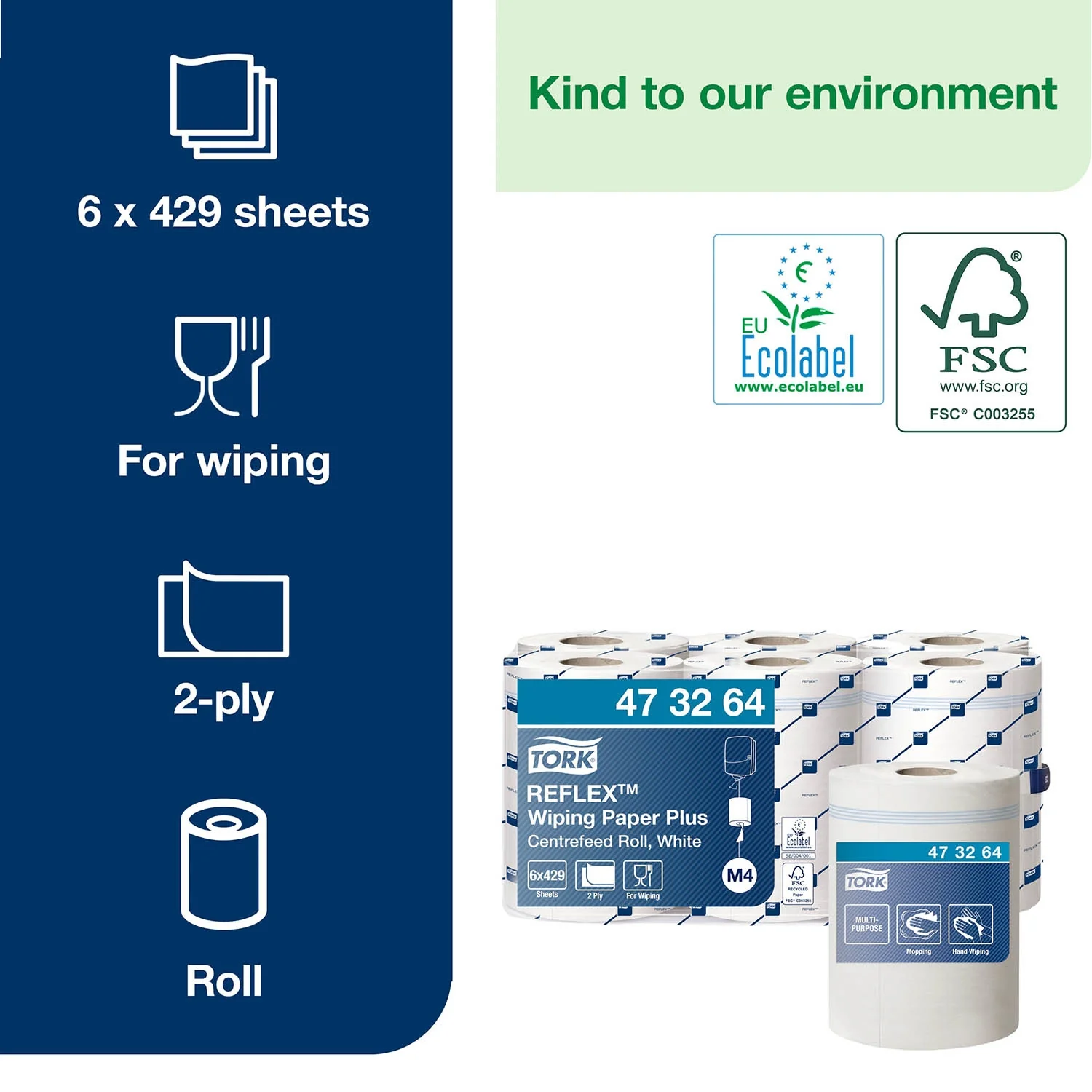 Tork Reflex™ Wiping Paper Towel Plus White M4, Multipurpose, 6 x 429 Sheets, 473264 - Image 6