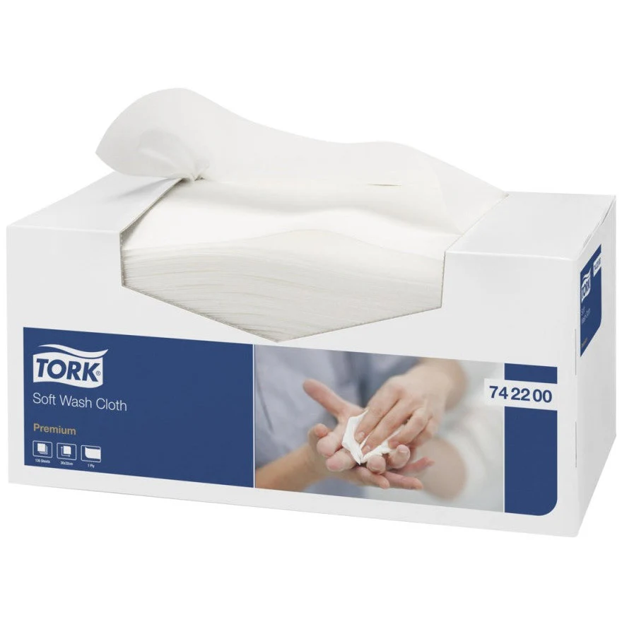 Tork Soft Wash Cloth White, One-at-a-time Dispensing, Premium, Hygienic, 1 box of 135 cloths, 742200