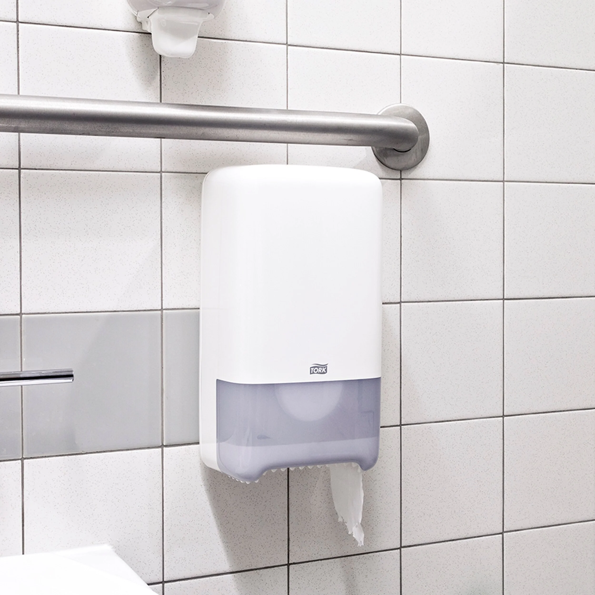 Tork Twin Mid-size Toilet Paper Roll Dispenser White T6 - Image 3