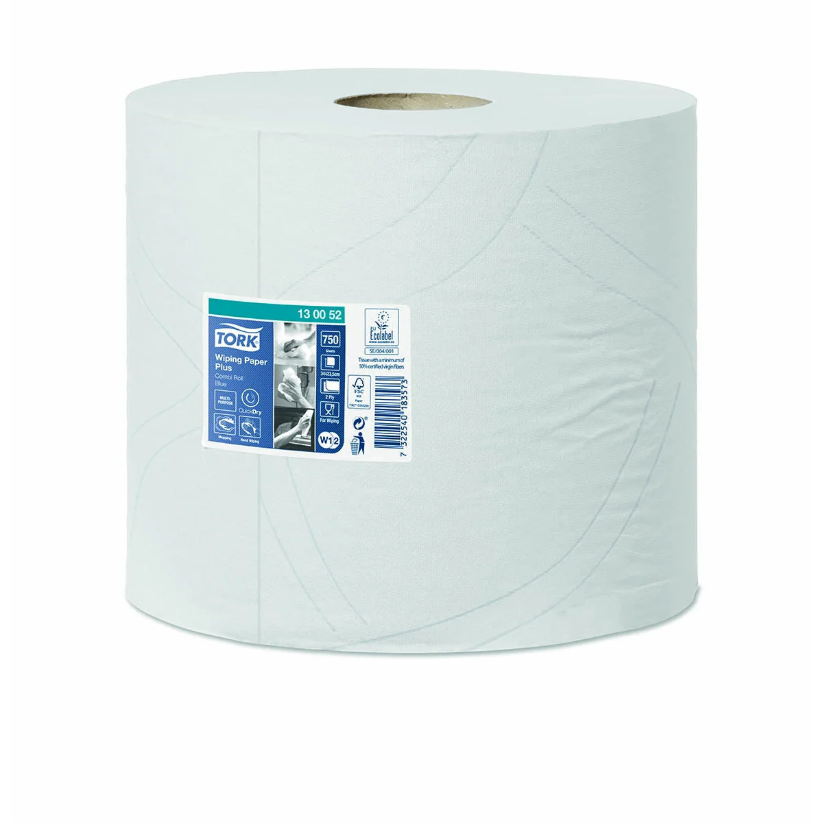 Tork Wiping Paper Plus White 2Ply - 130041 - 2 Rolls x 750 Sheets - Image 2
