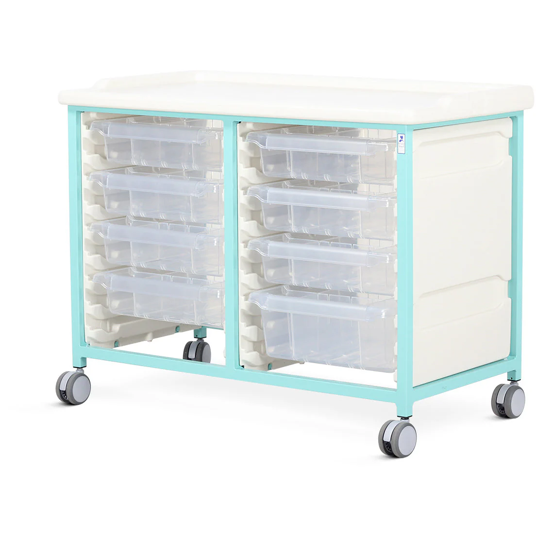 Tray Trolley - Low Level - Double Column (Milded Steel) - 7 Small & 1 Deep Drawers