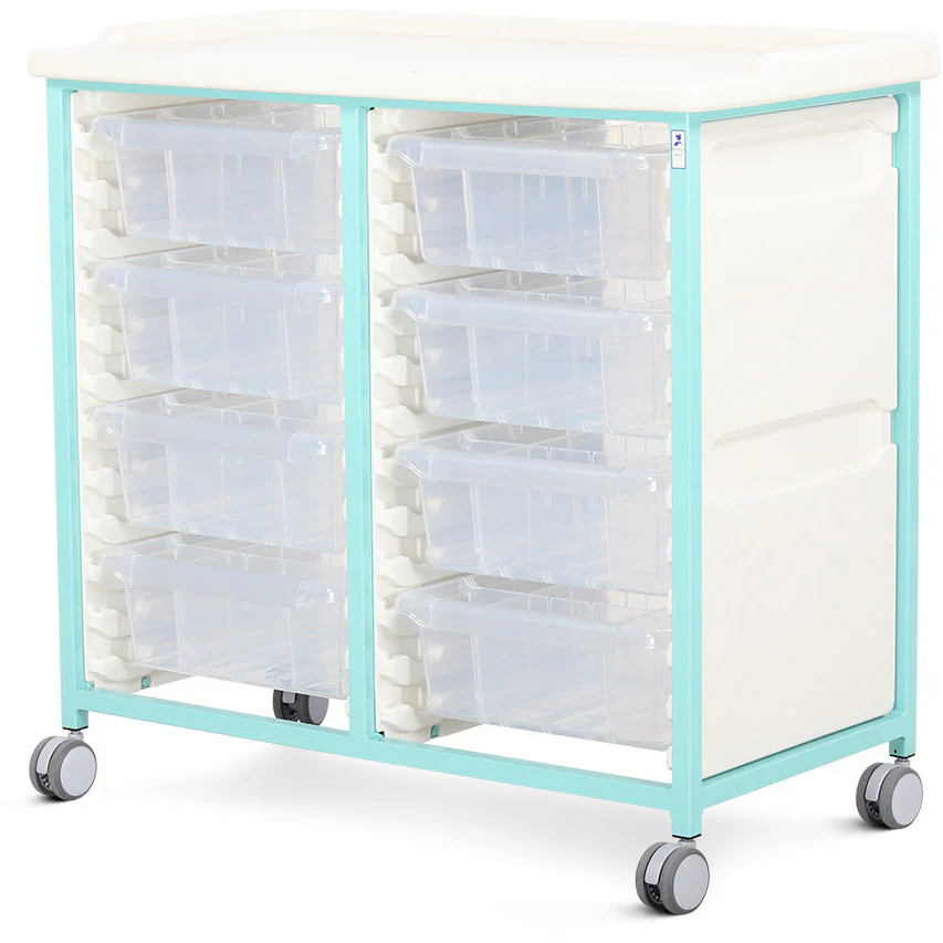 Tray Trolley - Standard Level - Double Column (Milded Steel) - 8 Deep Drawers