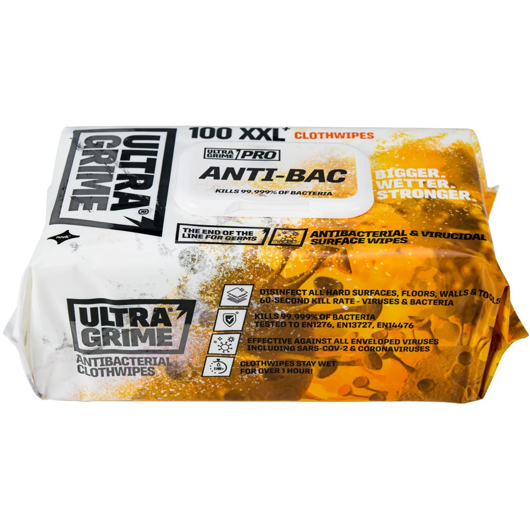 UltraGrime Wipes Pro Anti Bacterial XXL - Pack of 100 Wipes - CLEARANCE DUE TO SHORT DATE