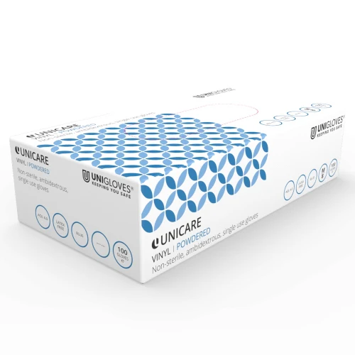 Unicare Soft Blue Powdered Vinyl Gloves - Large - Box Of 100 - Image 2