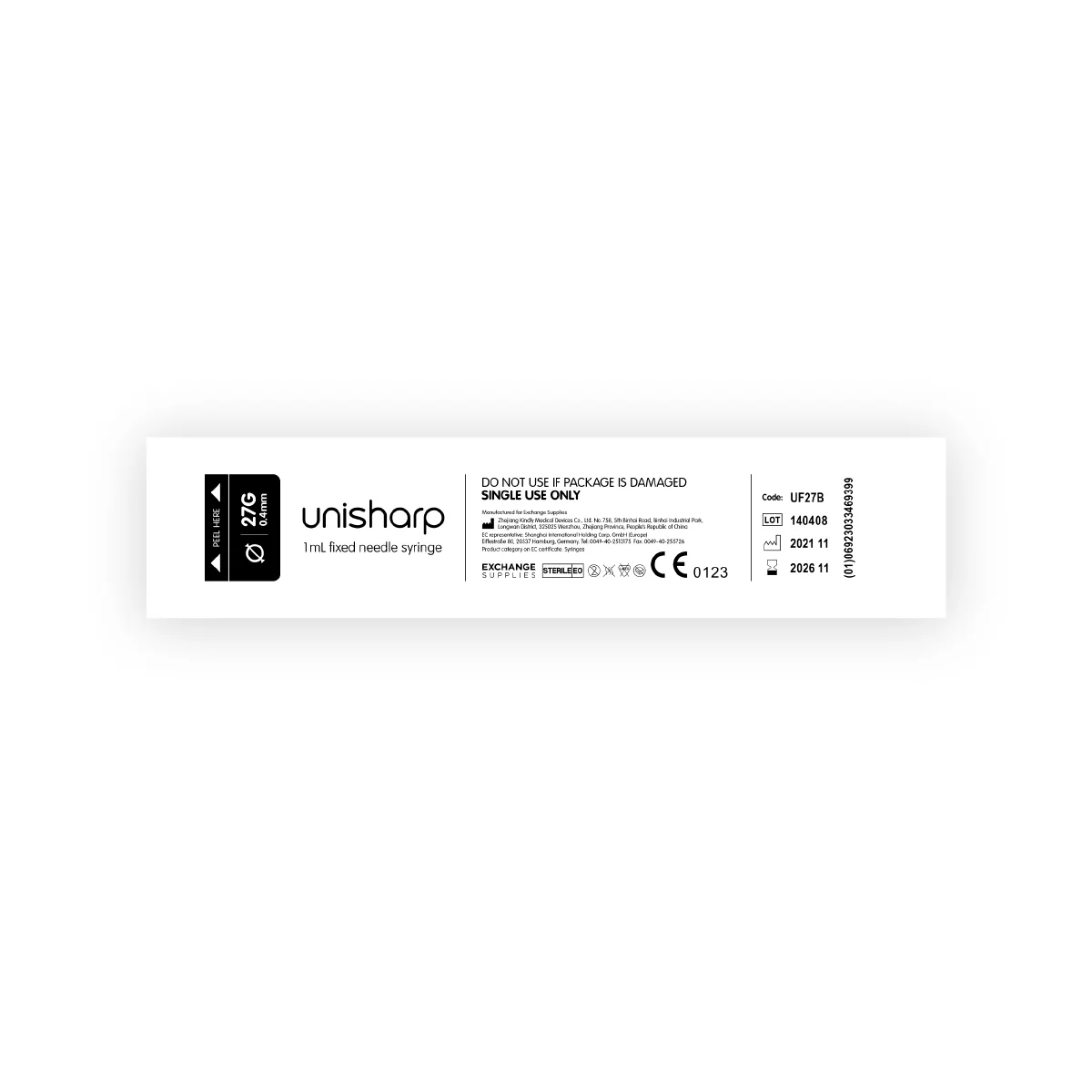Unisharp 1ml Fixed 27G 0.5" - Blue  x 100 - Image 3