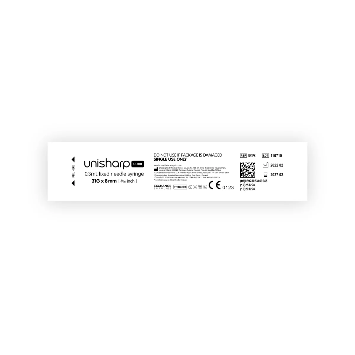 Unisharp 31G 0.3mL Fixed Needle Syringe - Pink Box of 100 - Image 2