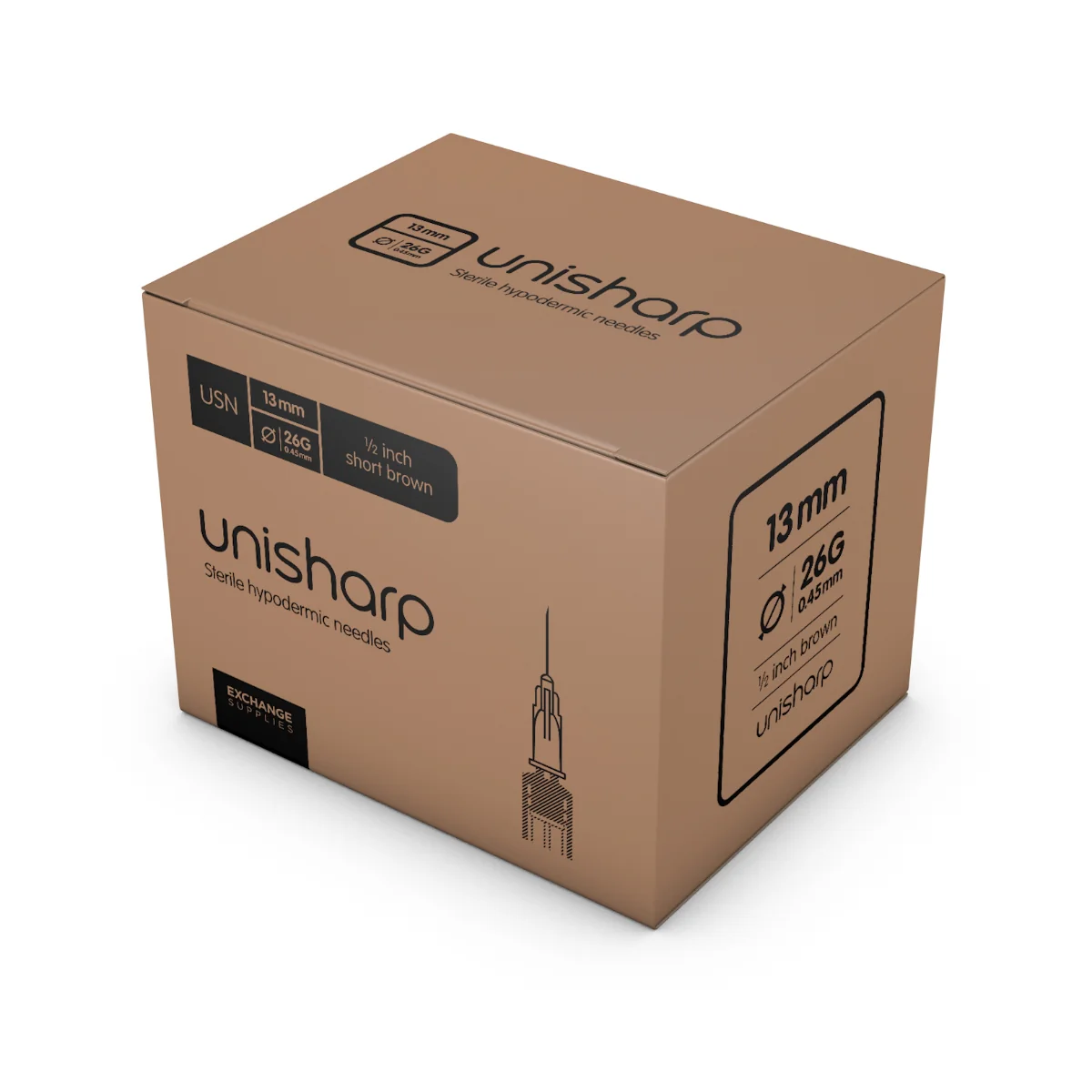 Unisharp Needle: Brown 26G 13mm (½ inch) x 100 - Image 3