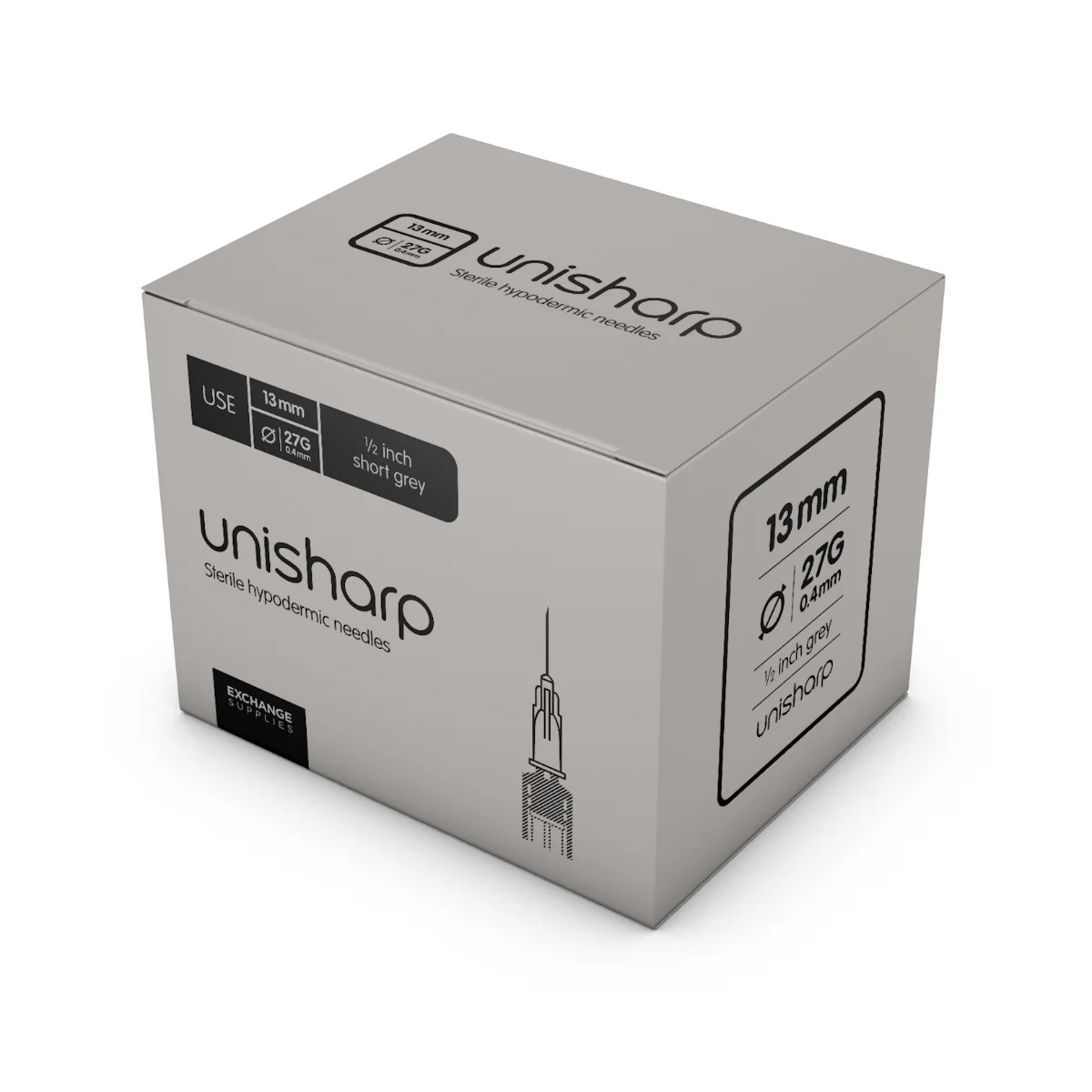 Unisharp Needle: Grey 27G 13mm (½ inch) x100 - Image 3