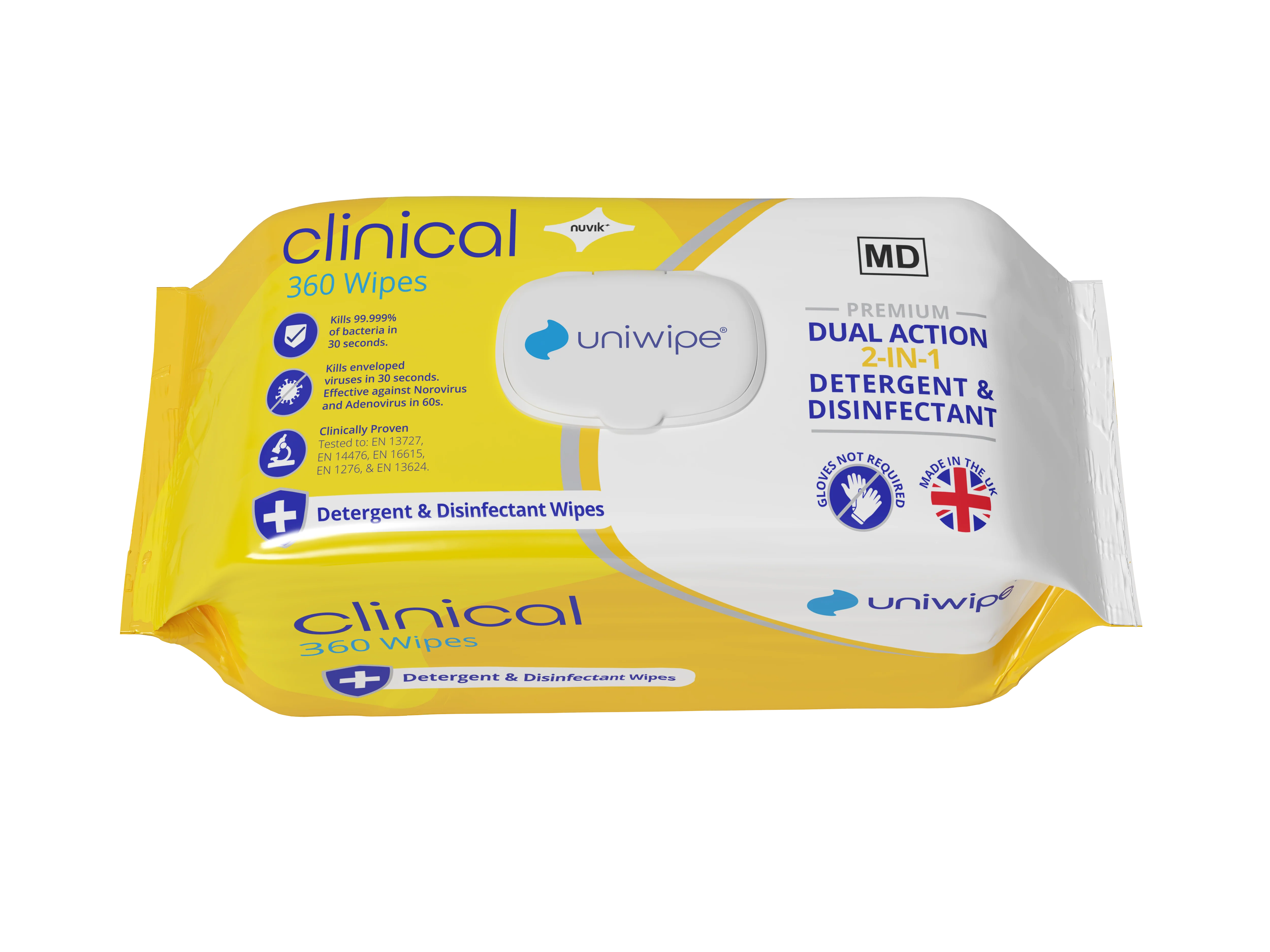 Uniwipe Clinical 2-in-1 Disinfectant & Detergent Wipe -  360 pack