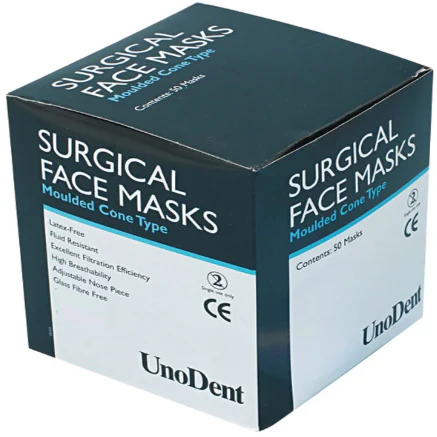 UnoDent Surgical Face Masks Moulded Cone Type (per 50)