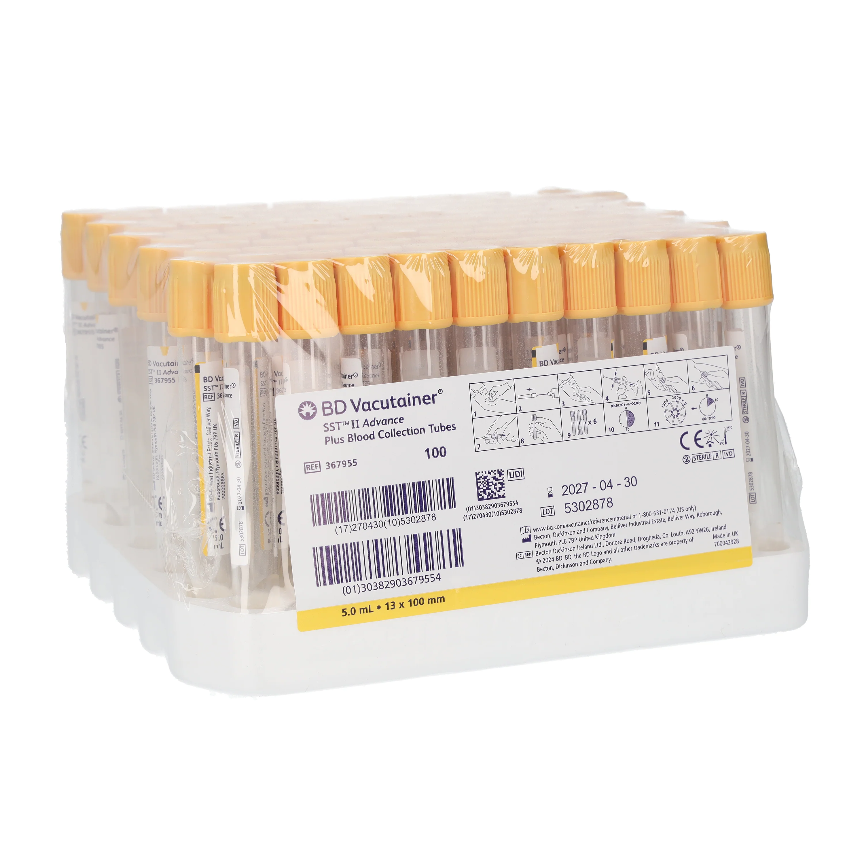 BD Vacutainer plastic SST II advance tube, yellow, 5ml 13mm x100 - Image 2