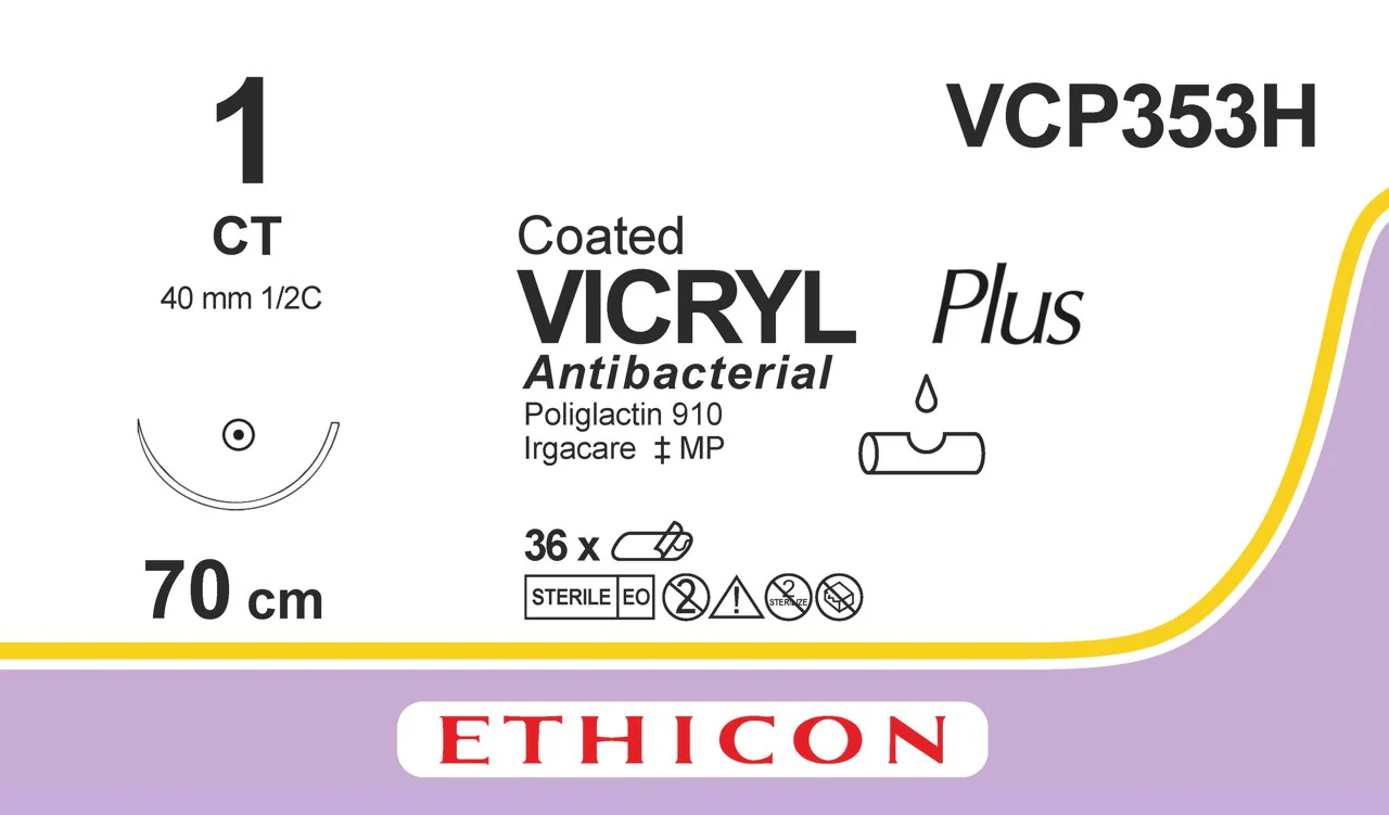 VICRYL Suture PLUS - Braided - Violet - 1 - 70cm - 1 x Taperpoint - 40mm - 1/2C - 36 - Image 2