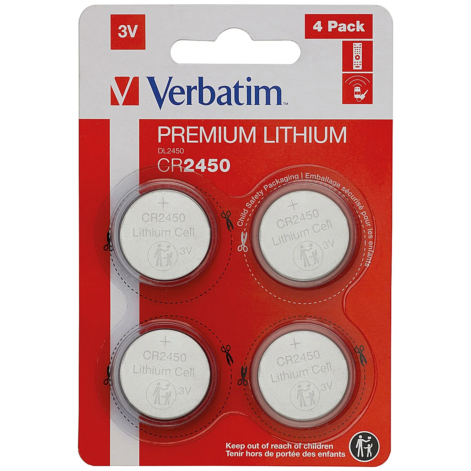Verbatim CR2450 Premium Lithium Batteries - Pack of 4