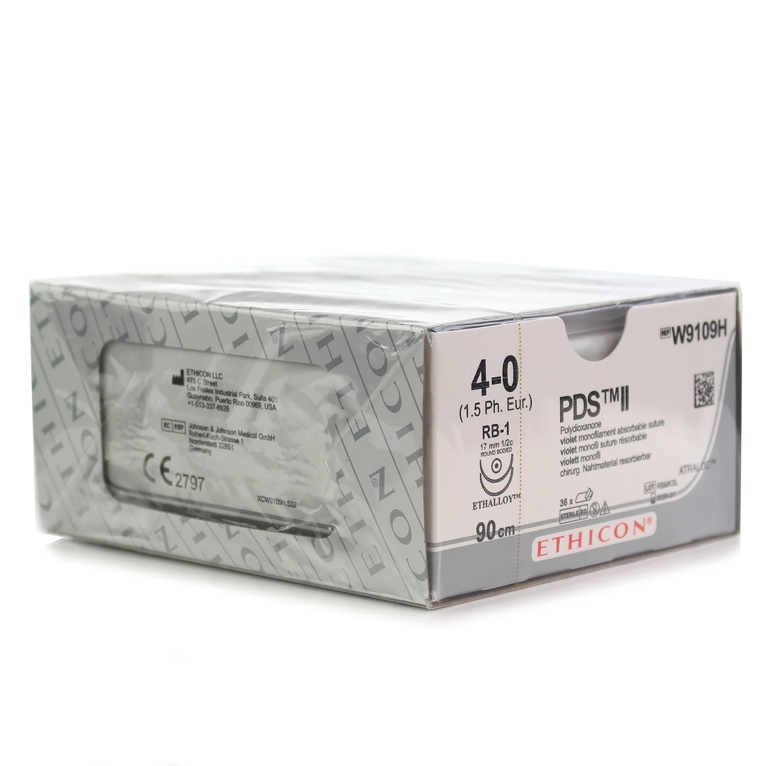 W9109H PDS, Violet, Monofilament, 2xRB-1, 4-0, 90cm, 1/2 Circle Taper Point Absorbable Sutures - Box of 36 - Image 5